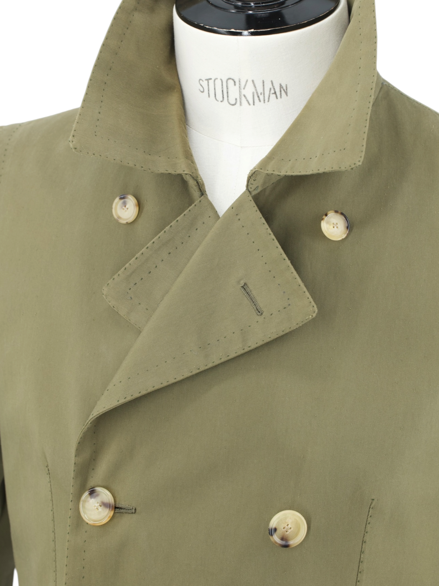 Cesare Attolini Olive Green Pure-Cotton Sartorial Caban Peacoat
