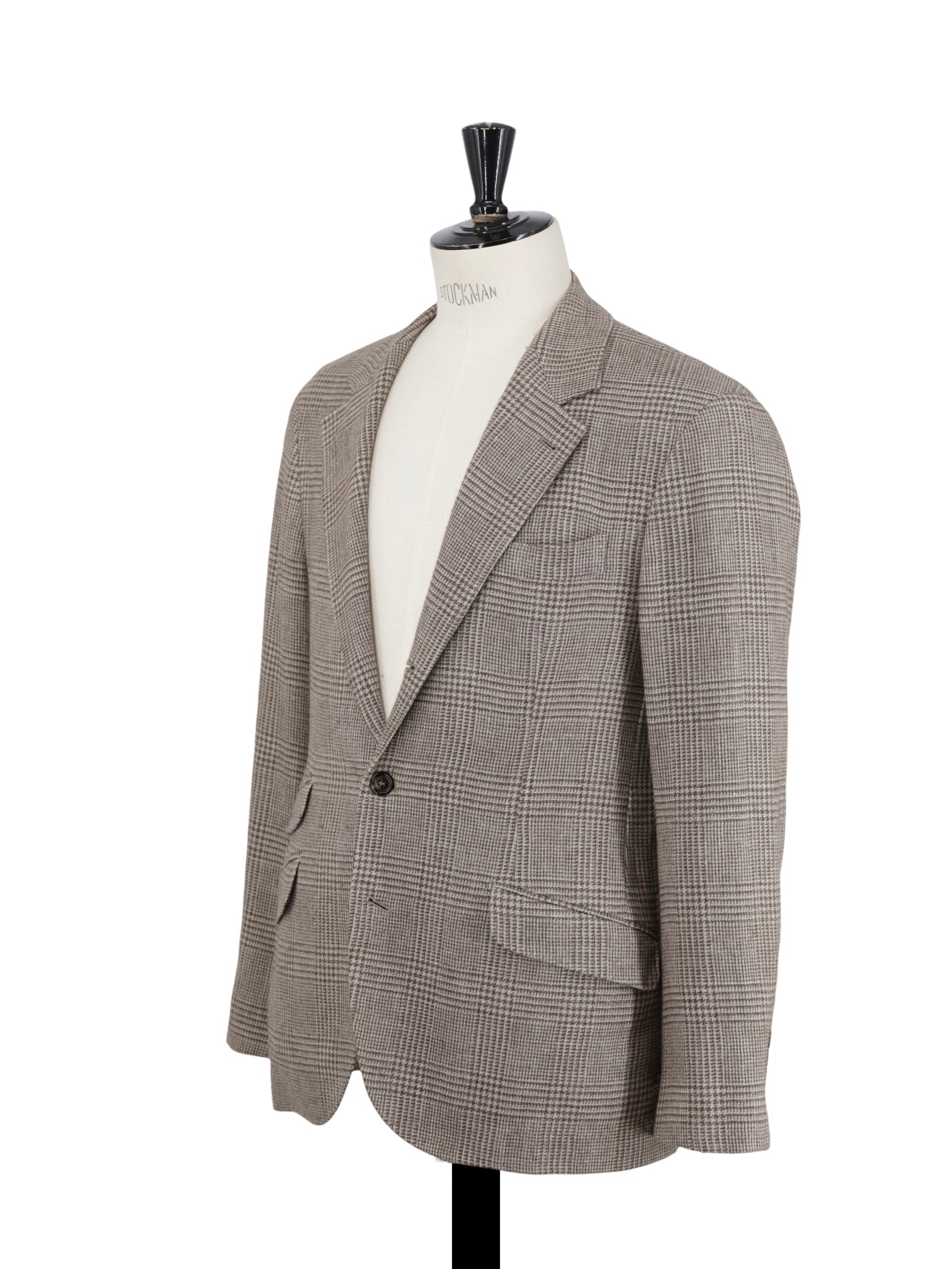 Brunello Cucinelli Light Brown Wool, Silk & Linen Prince of Wales Jacket
