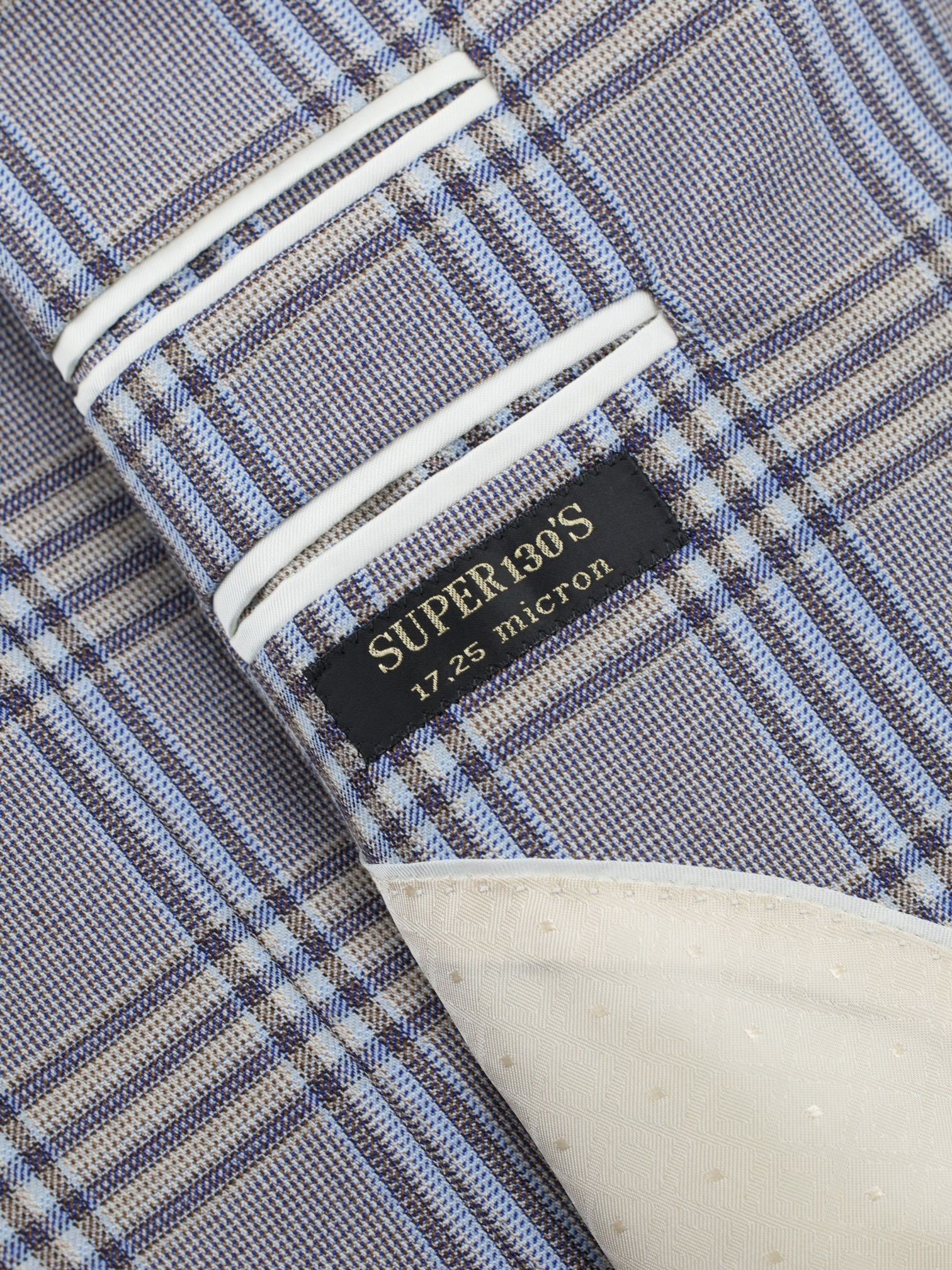 Corneliani Taupe & Light Blue Super 130's Checkered Jacket