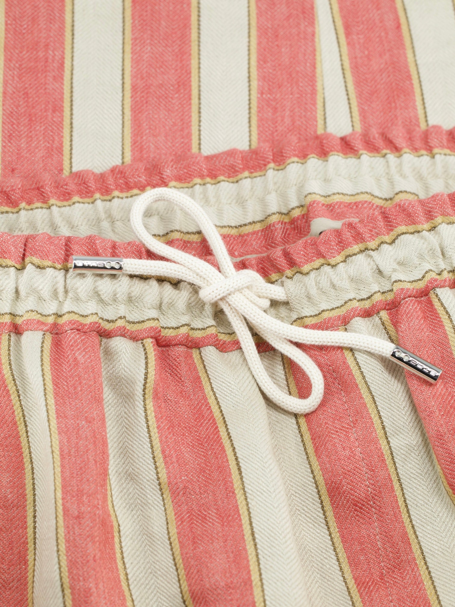 Etro Milano Coral Red & Beige Pure Linen Drawstring Pool-Party Trousers
