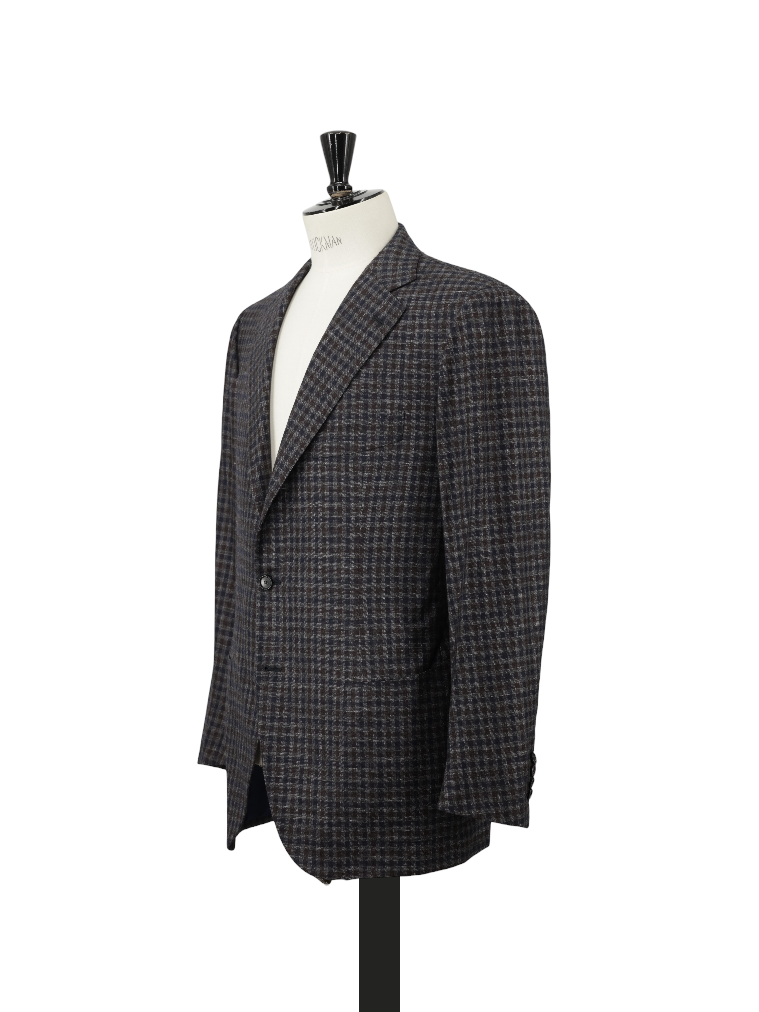 Cesare Attolini Brown & Blue Wool, Silk & Linen Gingham Check Jacket