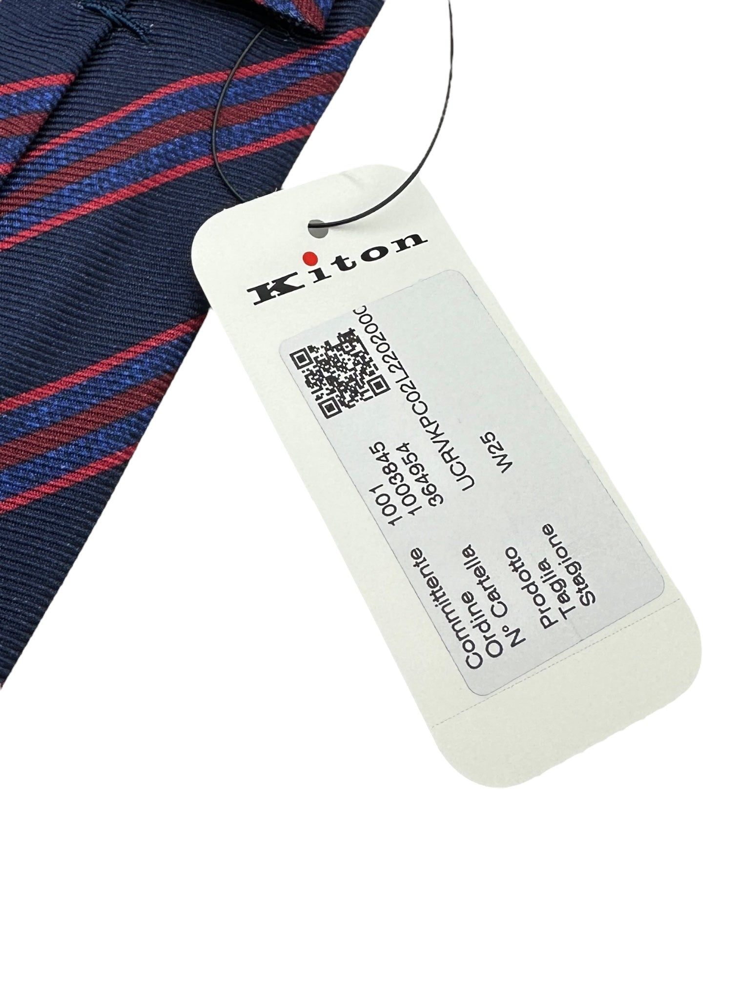 Kiton 7-Fold Blue and Red Stripe Silk Tie