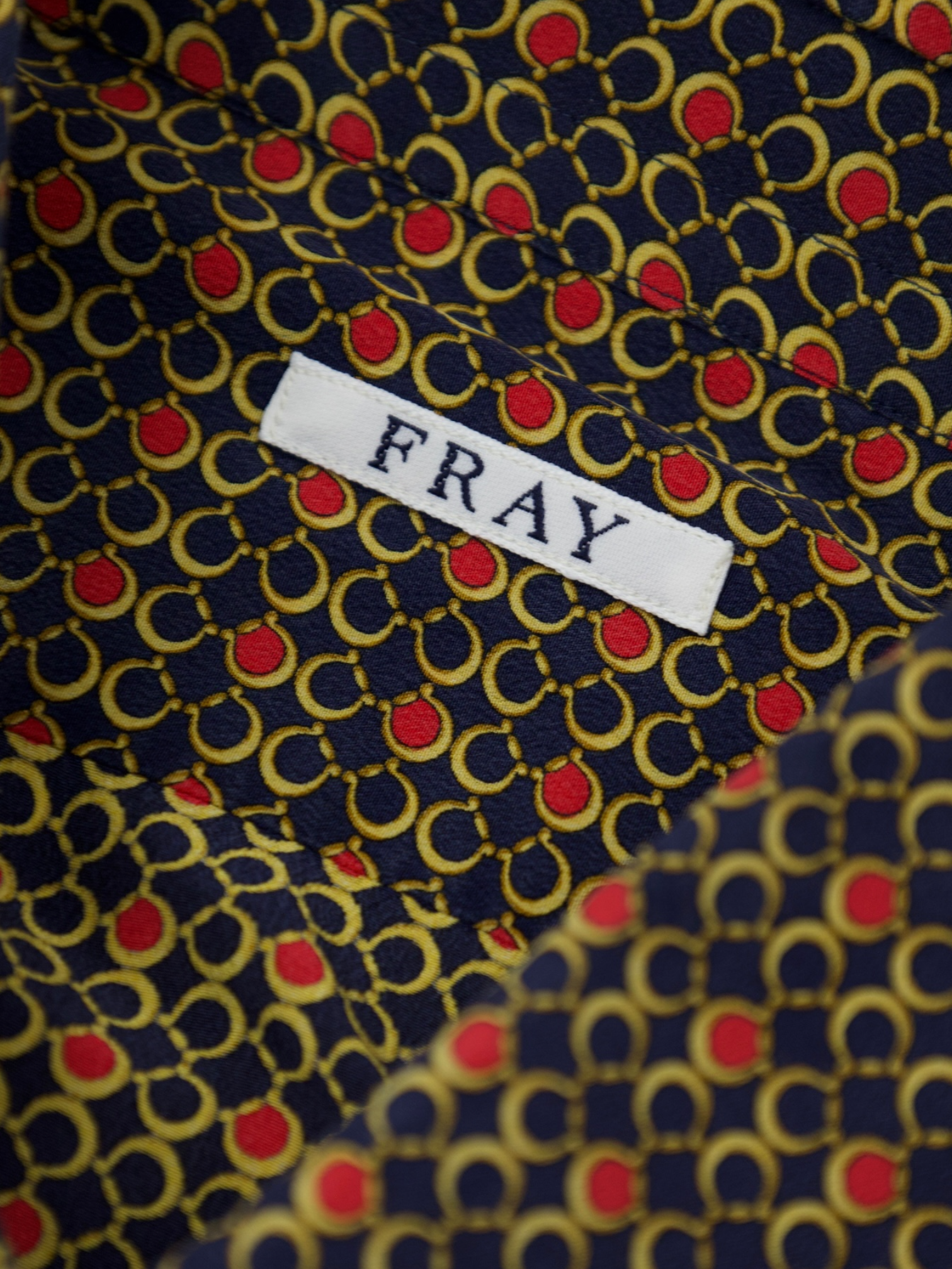 Fray Navy Geometric Pure Silk Chain-Link Motif Shirt