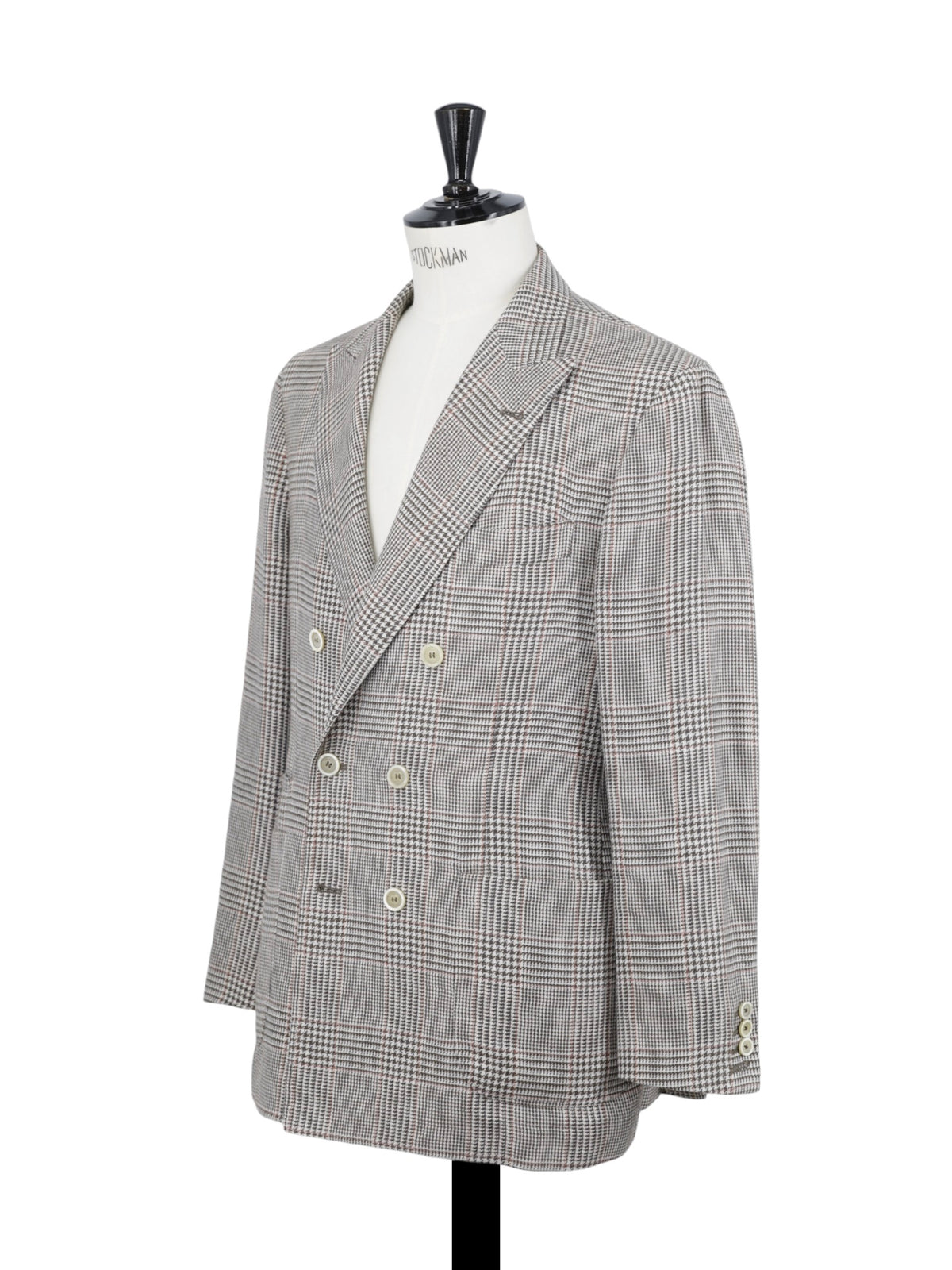 Brunello Cucinelli Brown Linen, Wool & Silk Double-Breasted Glenplaid Suit