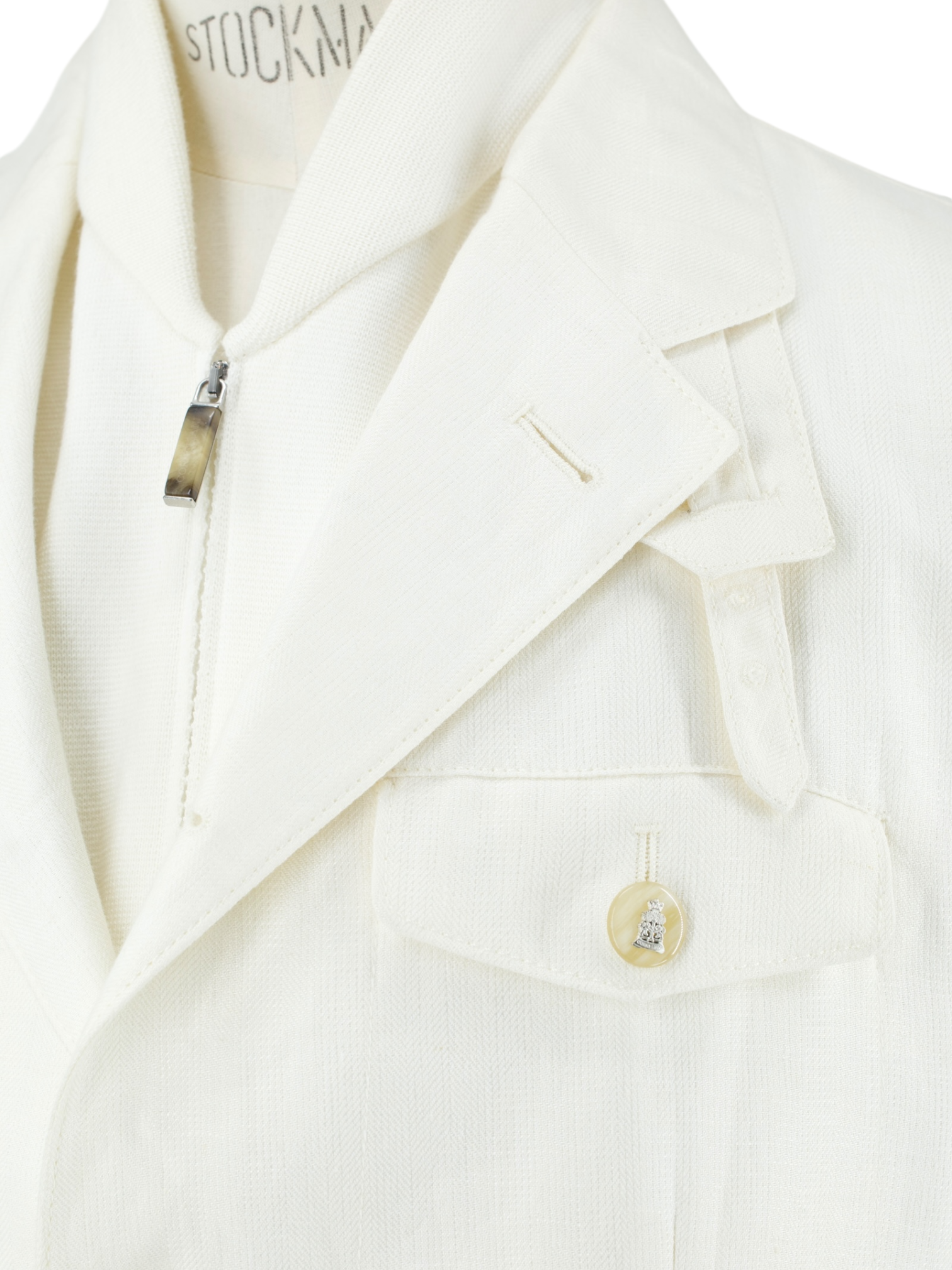 Corneliani ID Offwhite Pure Linen Herringbone Safari-Style Jacket