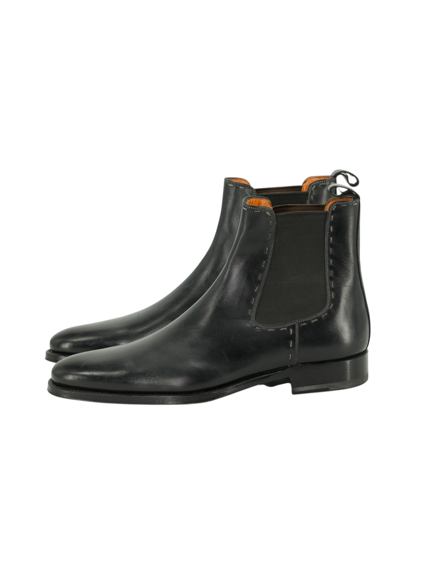 Santoni Black Calf Leather Chelsea Boot