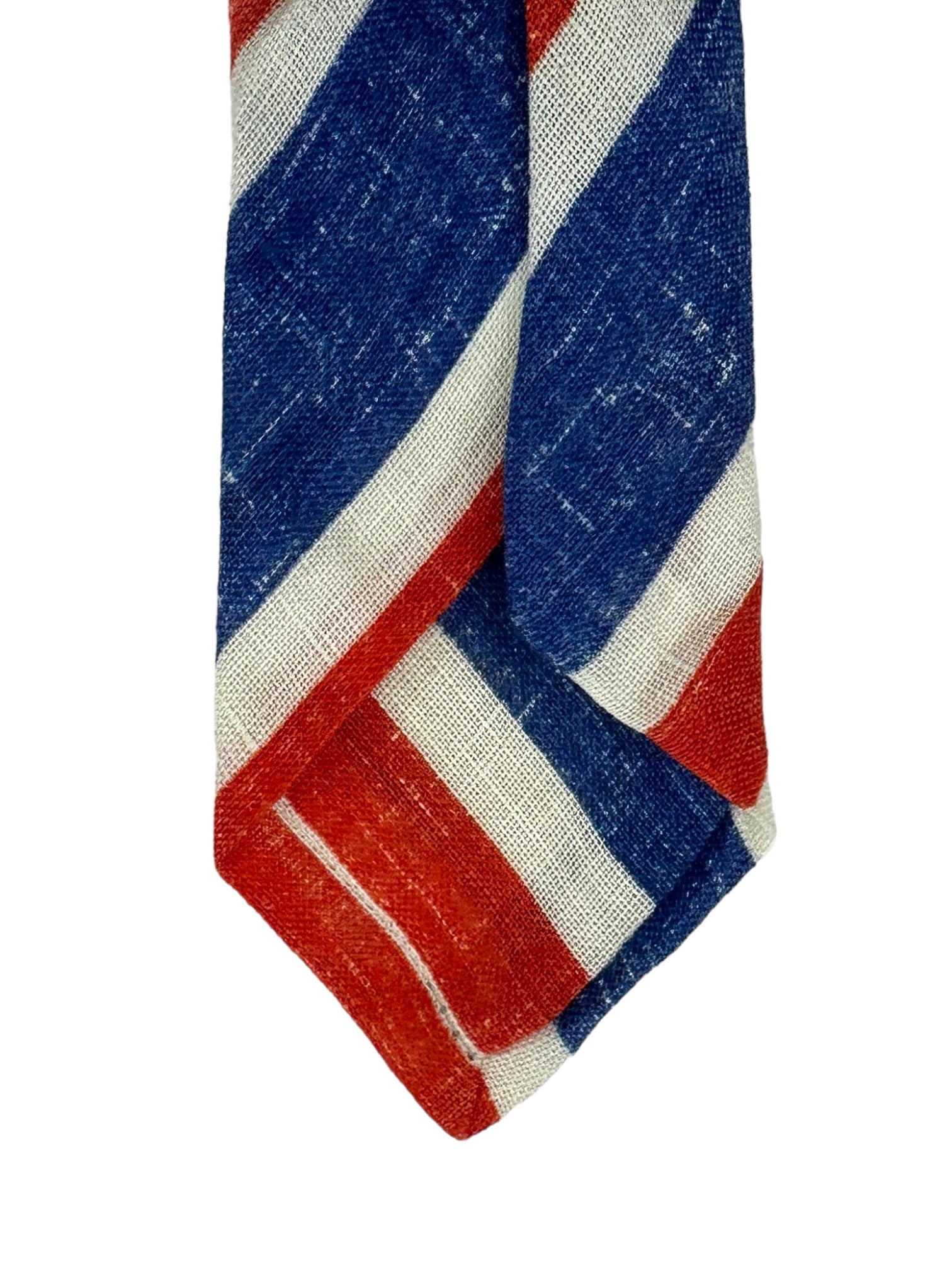 Kiton 7-Fold Blue and Red Club Stripe Linen Tie