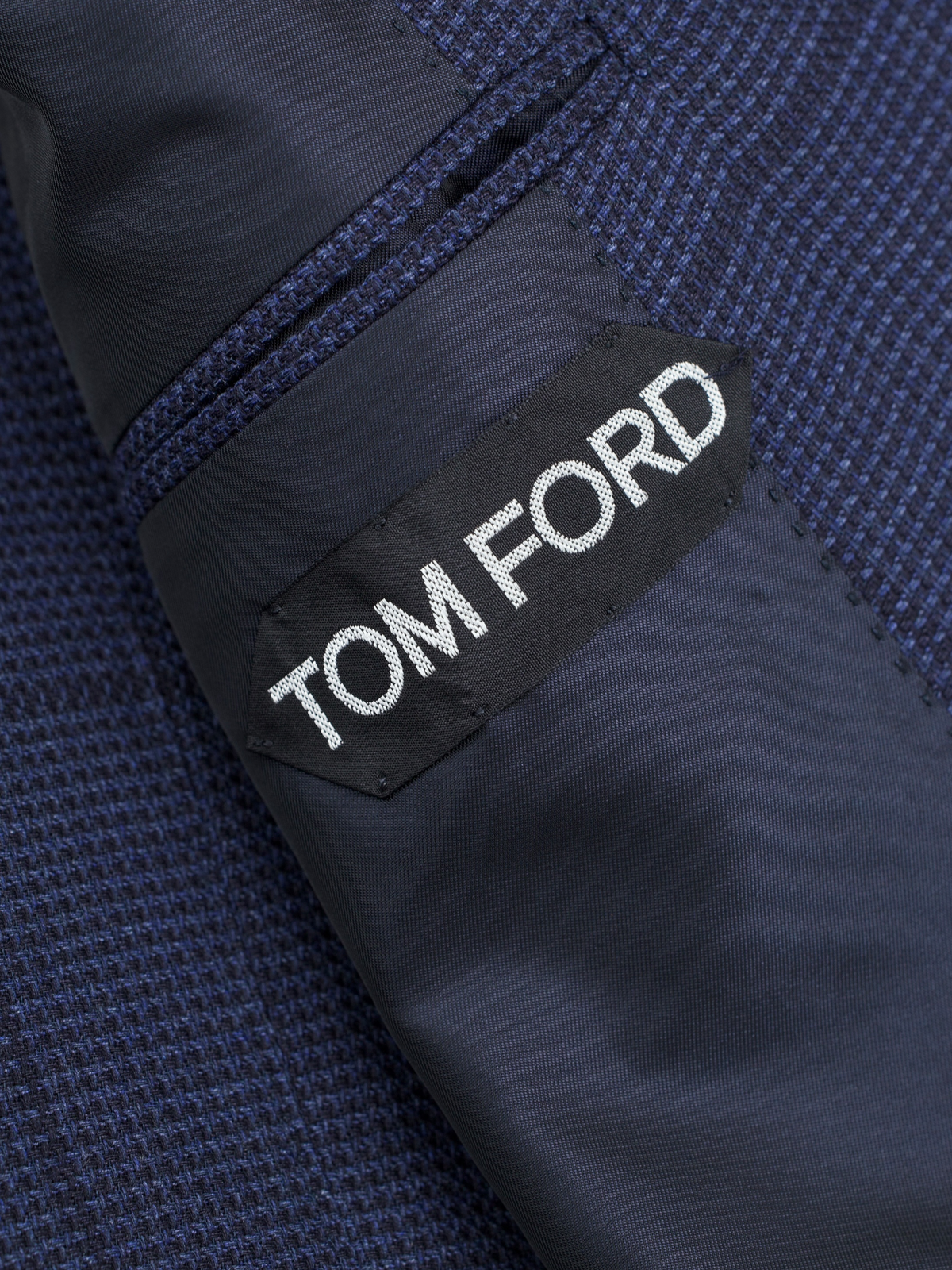 Tom Ford Dark Blue Pure Silk Basket-Weave Windowpane Jacket