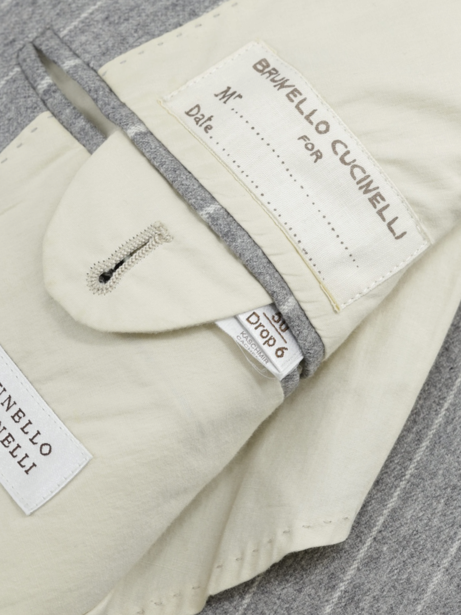 Brunello Cucinelli Grey Wool & Cashmere Elbow-Patch Pinstripe Jacket