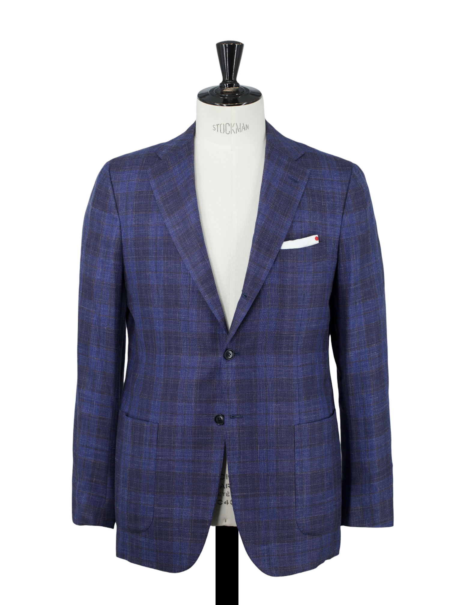 Kiton Blue & Brown Cashmere, Silk & Linen Checkered Summer Jacket