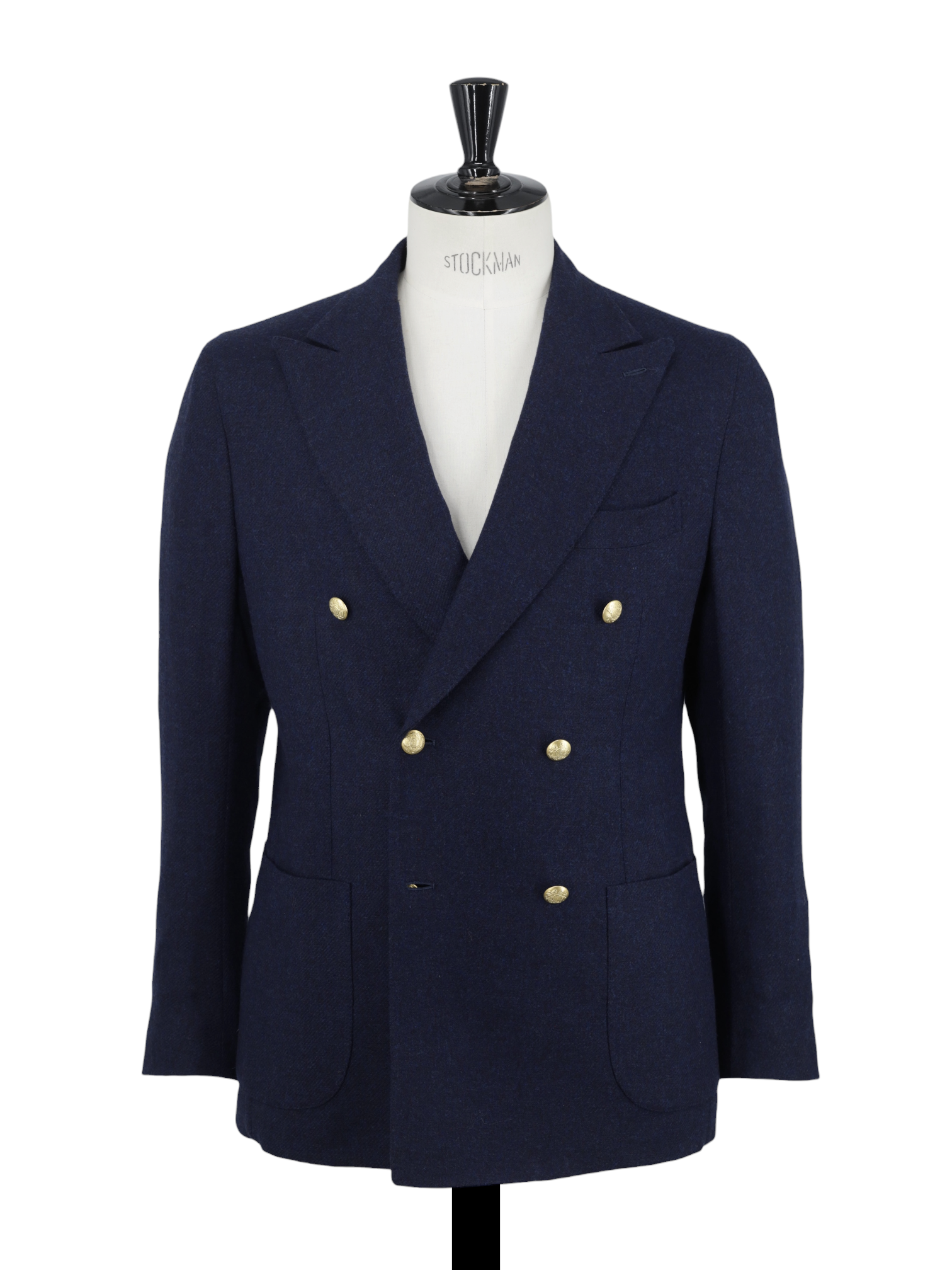 De Petrillo Dark Blue & Brown Double-Breasted Wool & Cashmere Blazer Jacket
