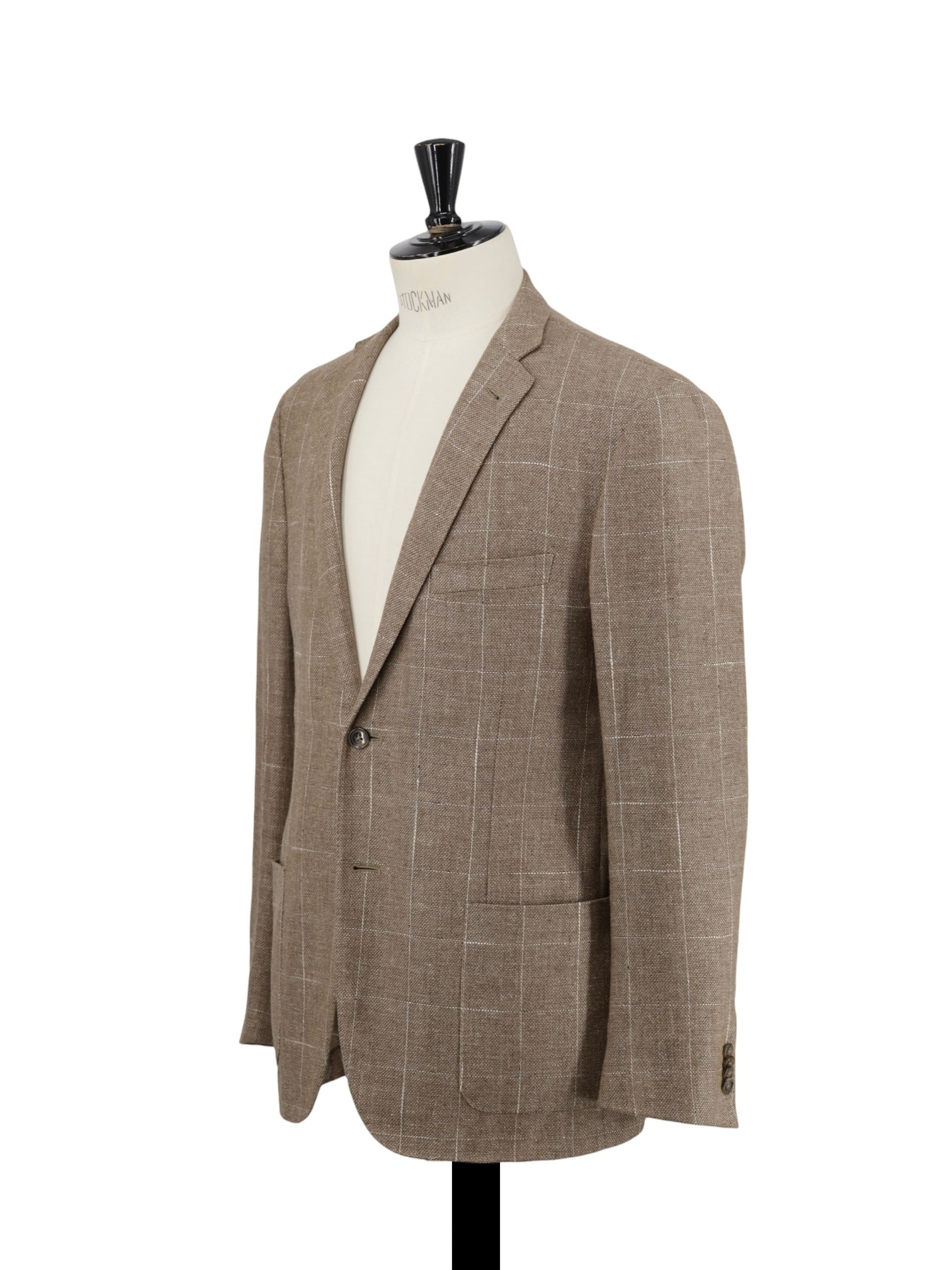 Corneliani Light Brown Wool, Silk & Linen Windowpane Gate Jacket