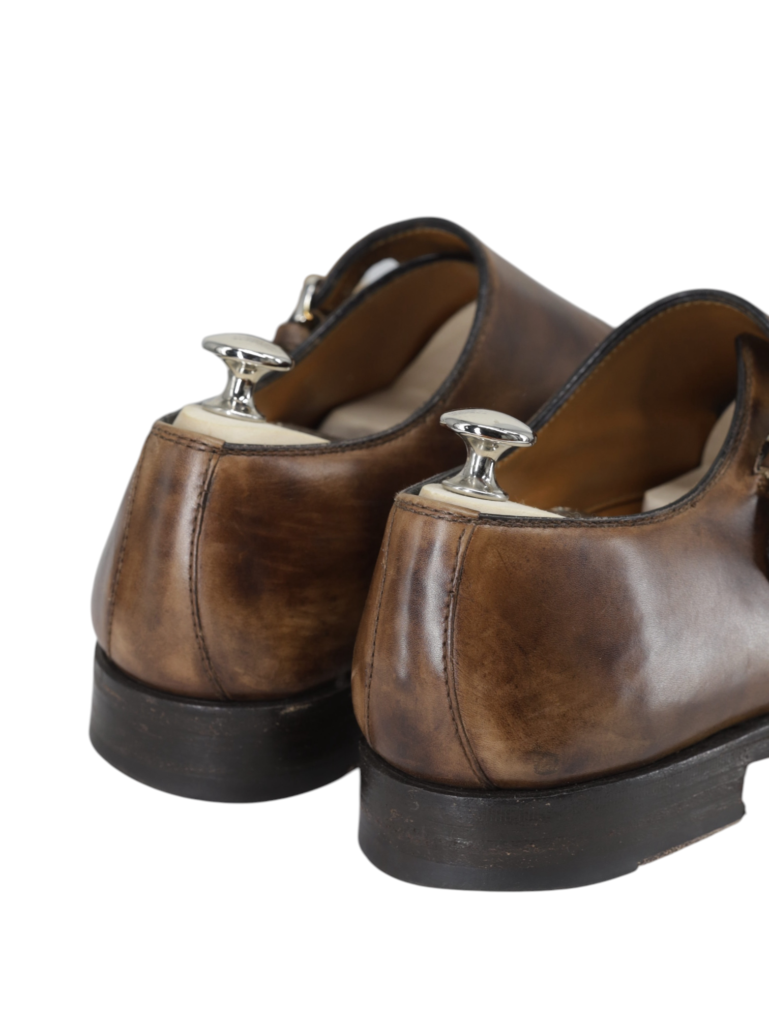 Bontoni Dark Brown Calfleather Perforated Brogue-Style Double Monk + Crocodile Belt