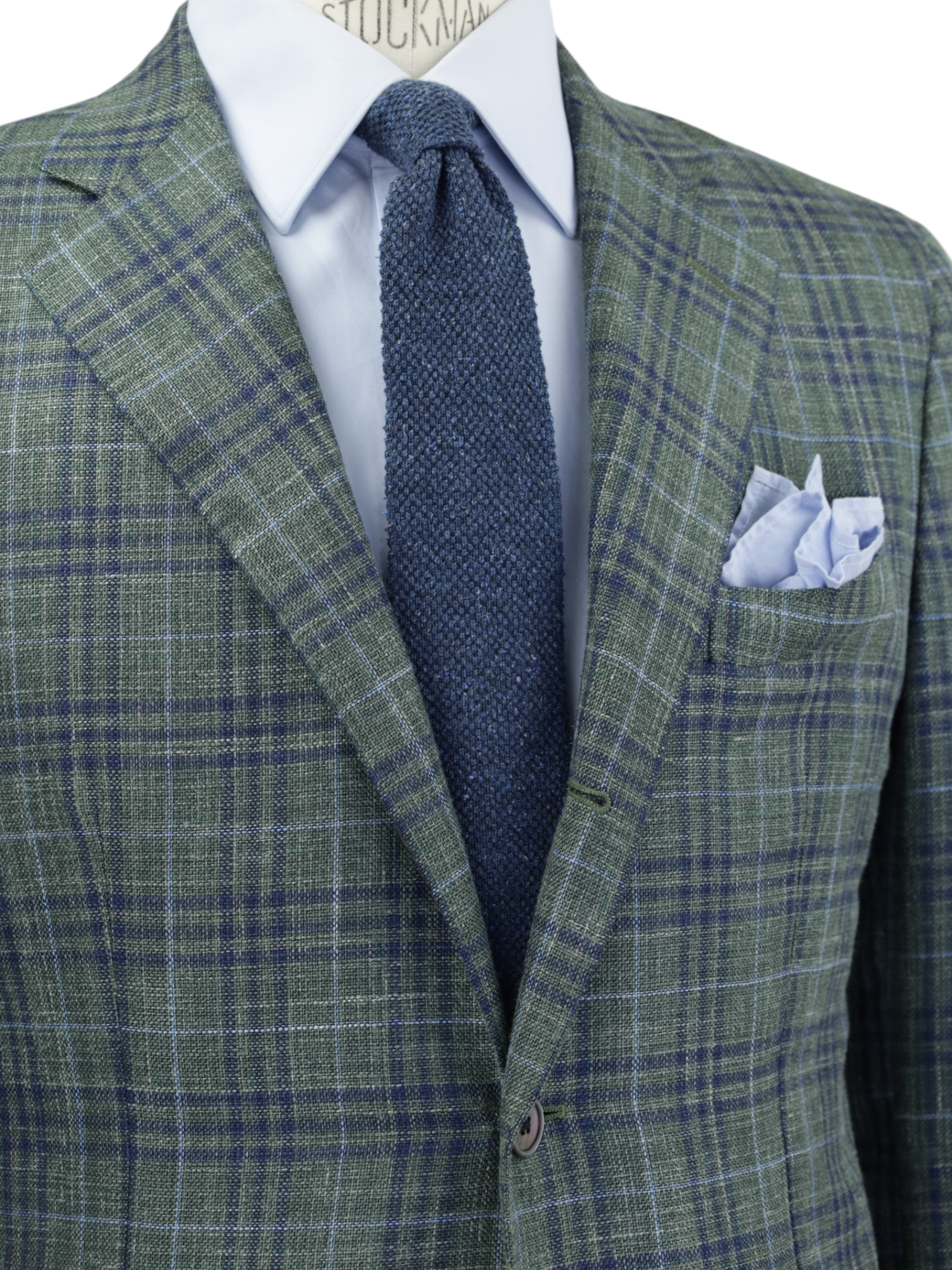 Corneliani Sartoria Green Wool, Silk & Linen Overcheck Jacket