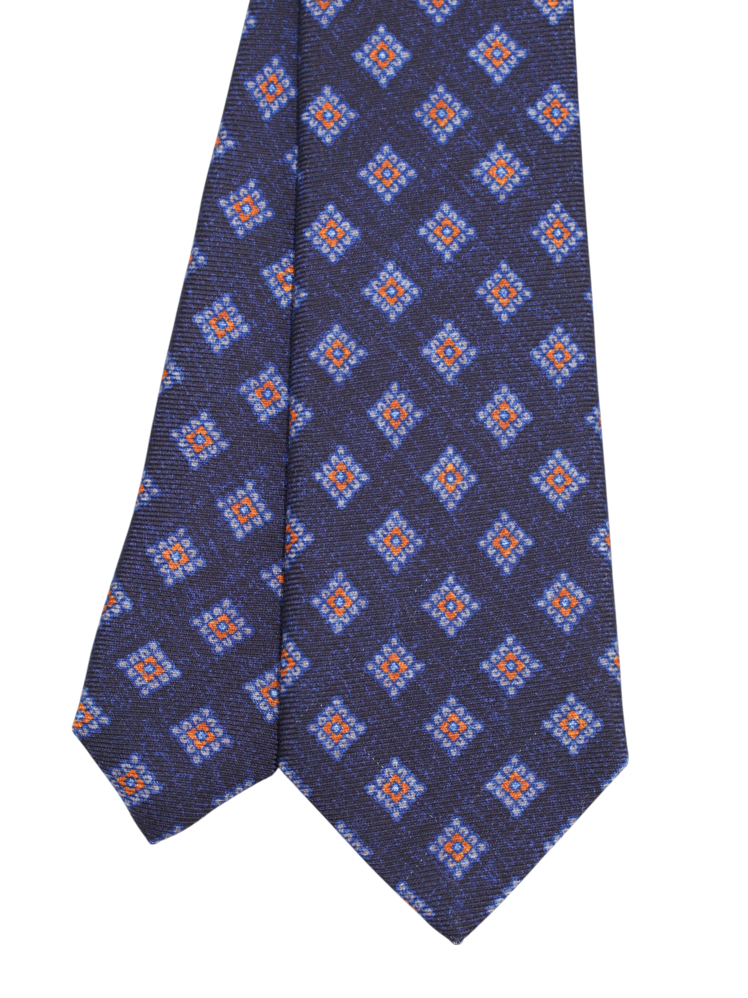 Kiton 5-Fold Blue & Red Silk Diamond Medaiilon Tie