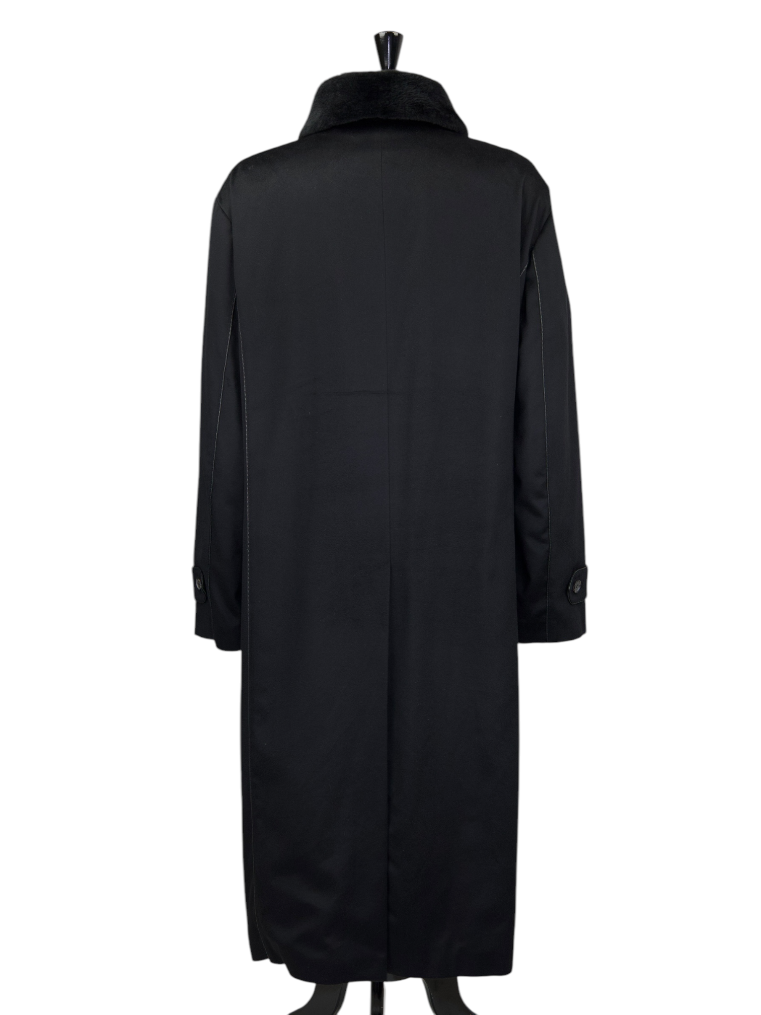 Brioni Black Pure Cashmere Mink-Fur Collar Long Overcoat