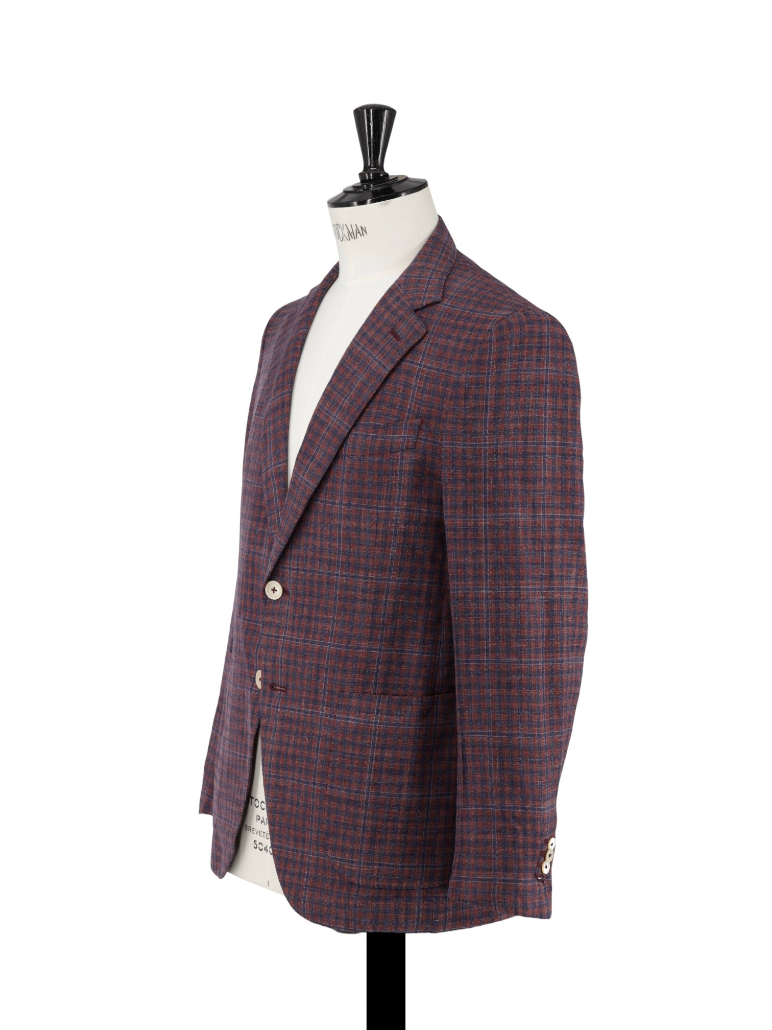 Isaia Red & Blue Wool, Silk & Linen Gingham Check Jacket