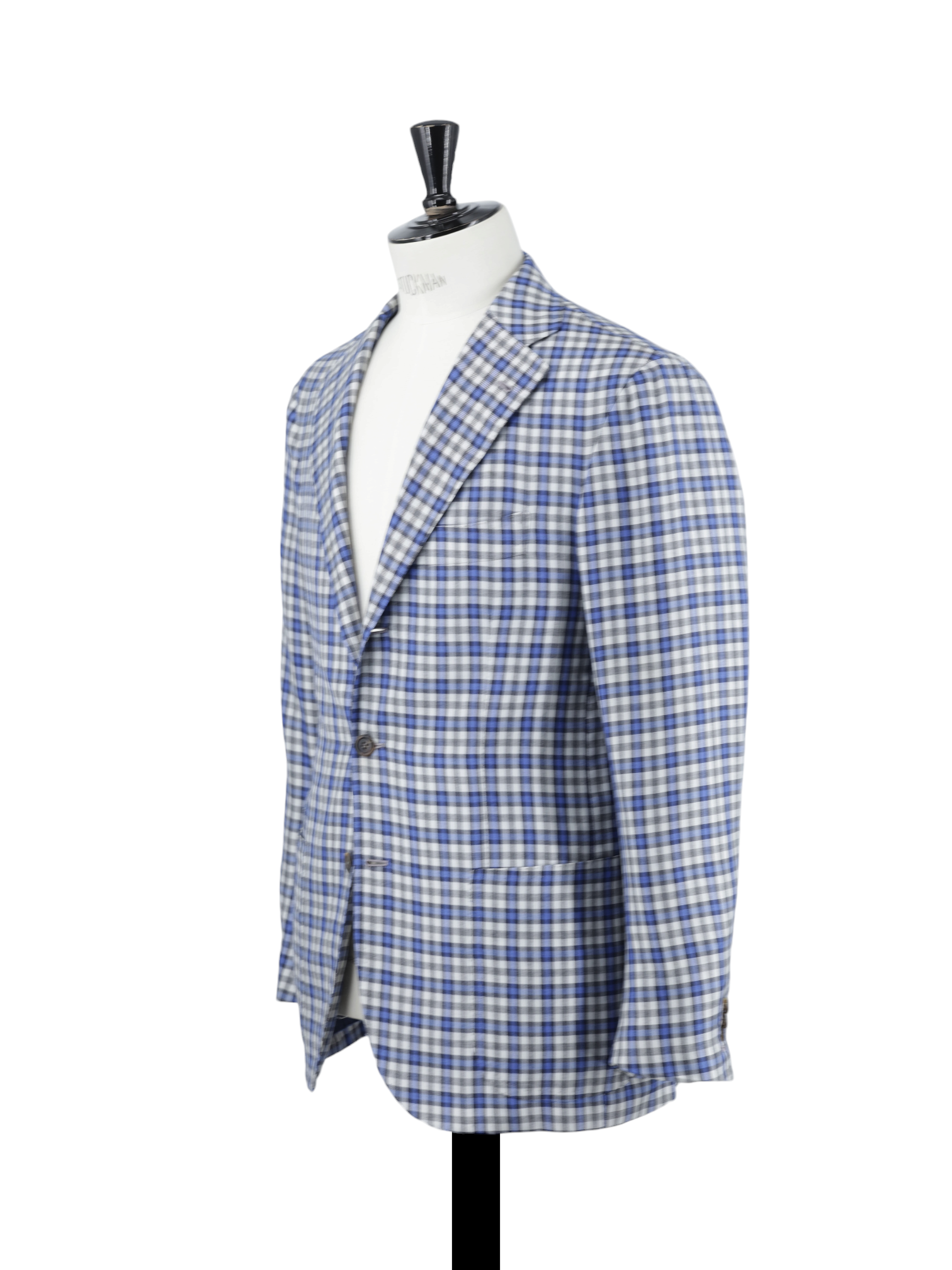 Orazio Luciano Light Grey & Blue Wool & Silk Checkered Jacket