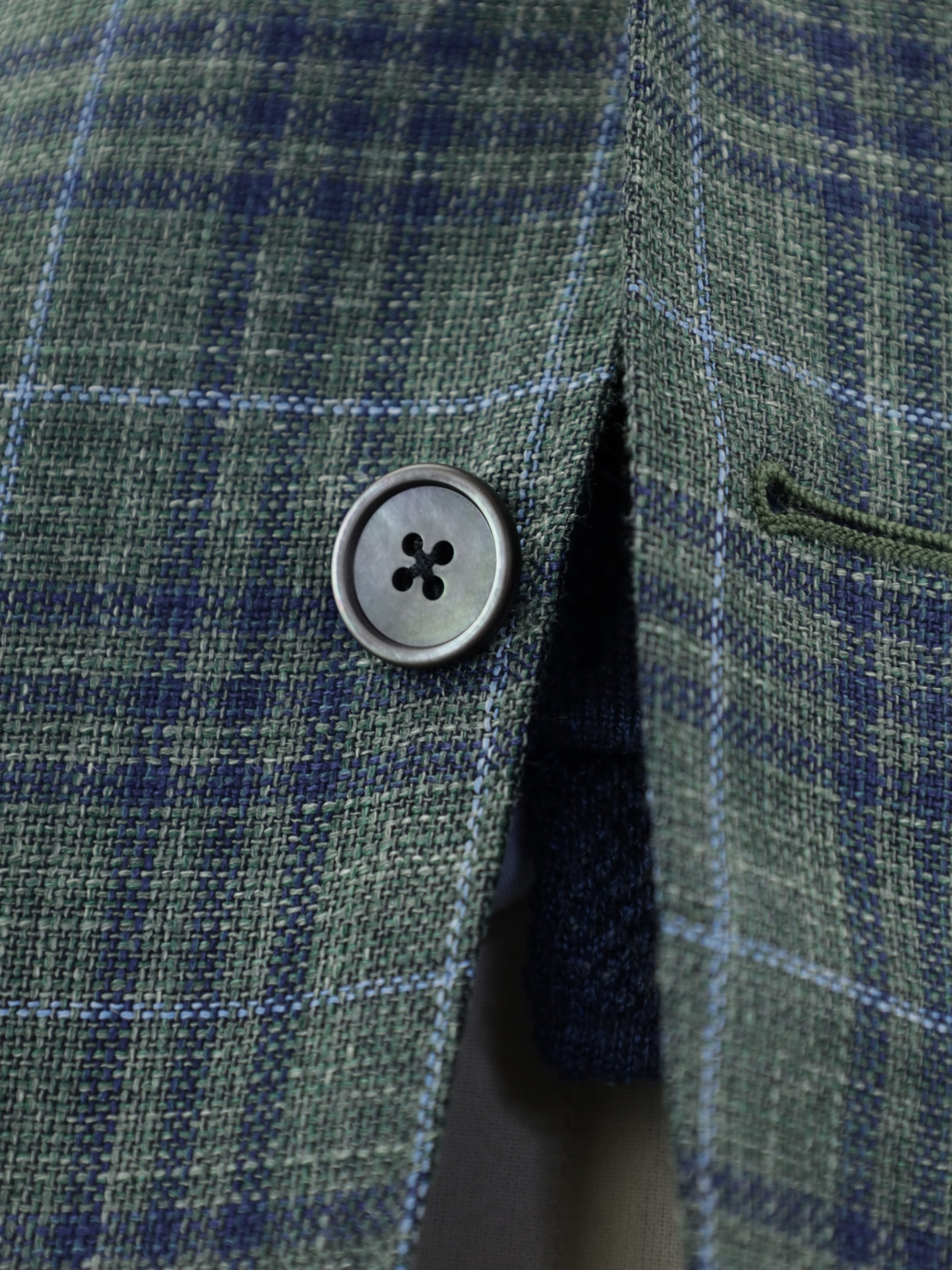 Corneliani Sartoria Green Wool, Silk & Linen Overcheck Jacket