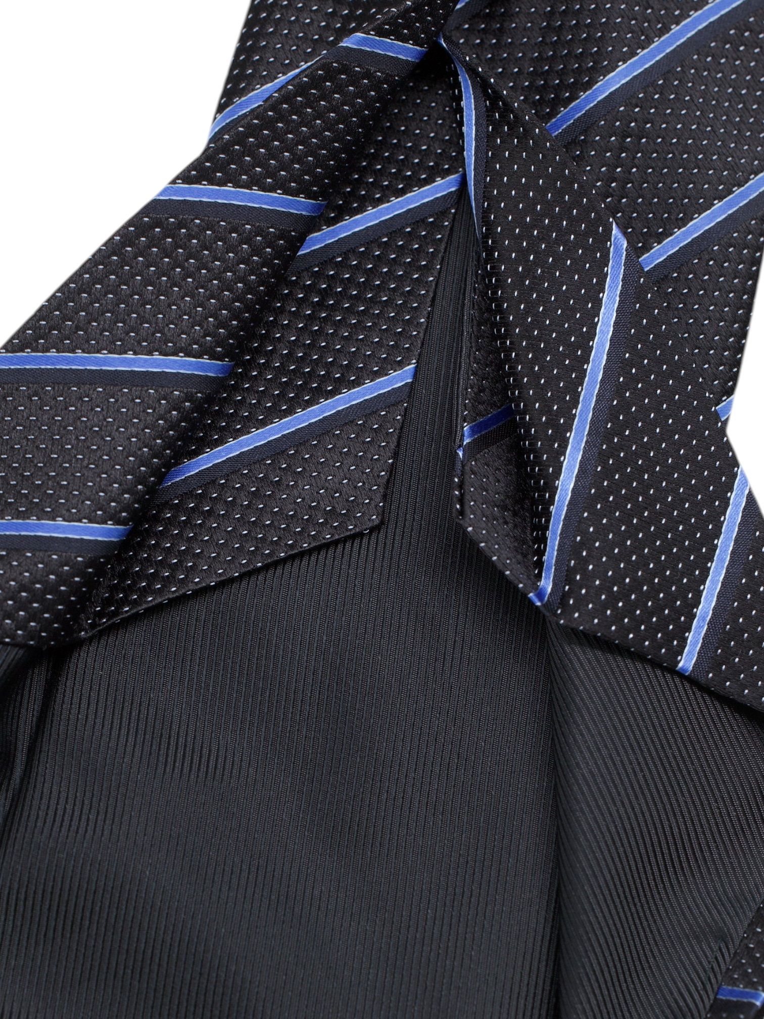 Kiton 5-Fold Dark Grey & Light Blue Silk Multi-Striped Tie
