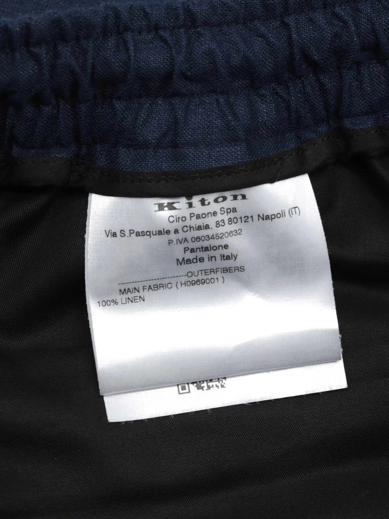 Kiton Navy Linen Drawstring Summer Trousers