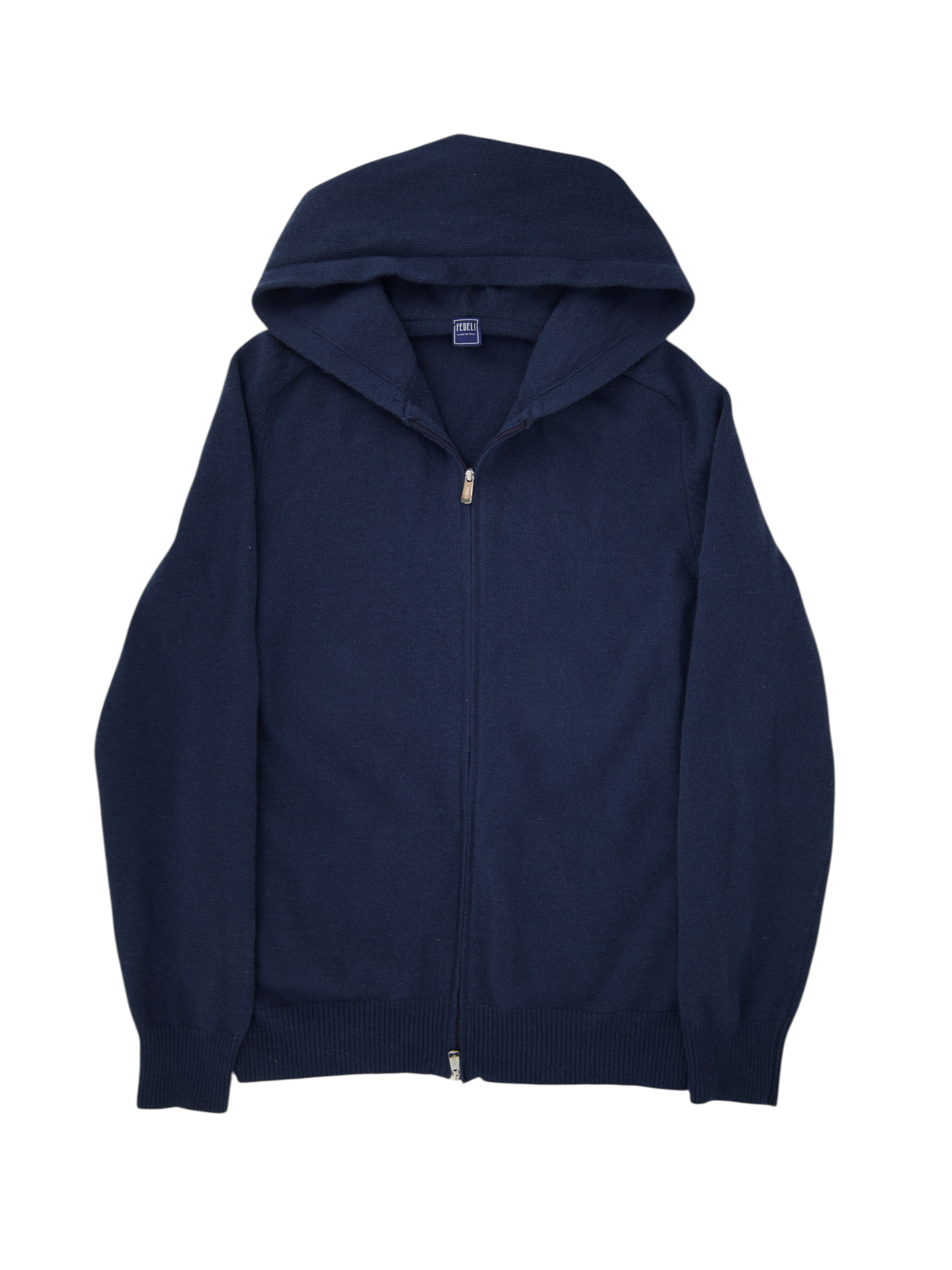 Fedeli Steel Blue Wool & Cashmere Hooded Full-Zip Sweater