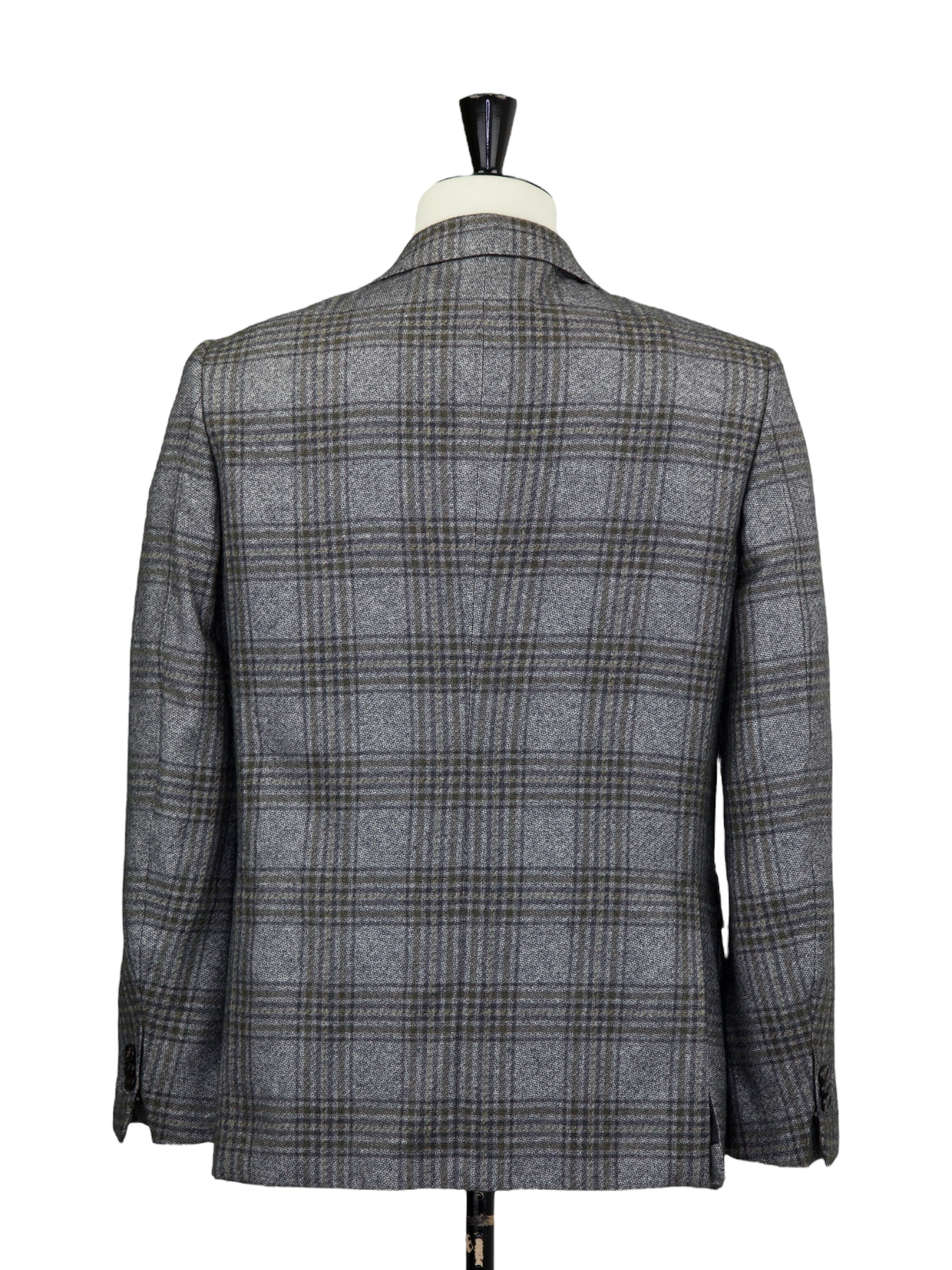 Ermenegildo Zegna Light Grey & Olive Green Silk & Cashmere Glenplaid Jacket