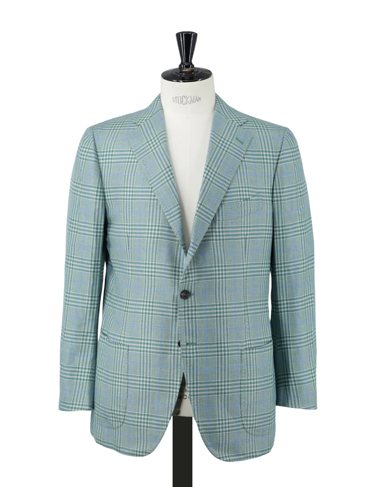 Cesare Attolini Light Green & Blue Cashmere-Silk Glenplaid Jacket