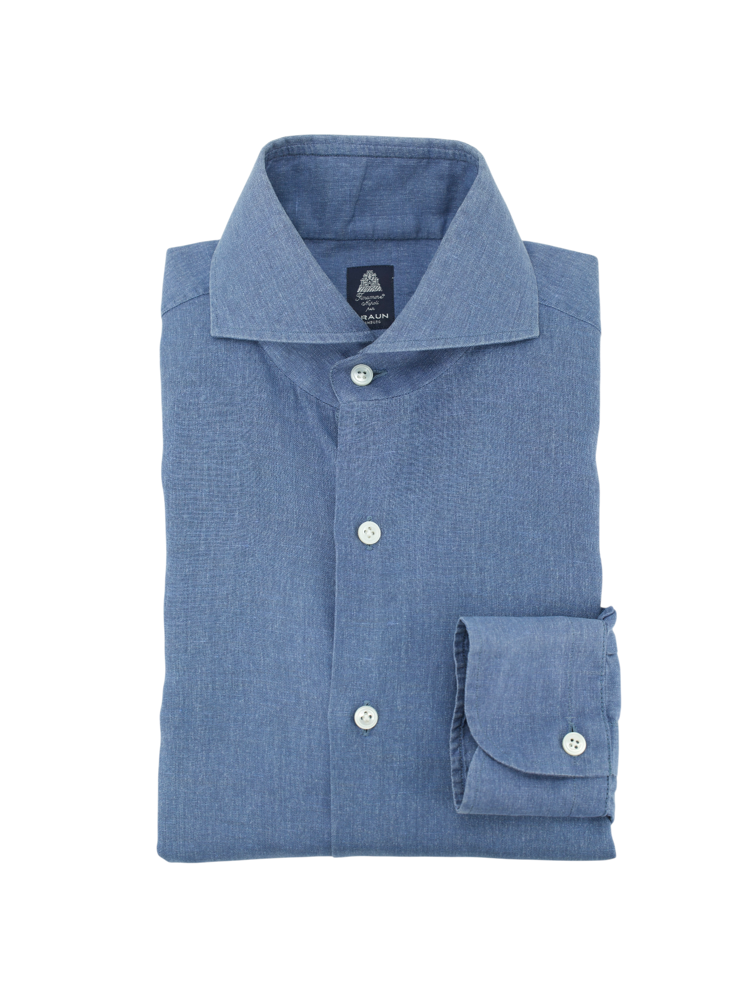 Finamore Chambray Blue Cotton & Linen Handmade Shirt
