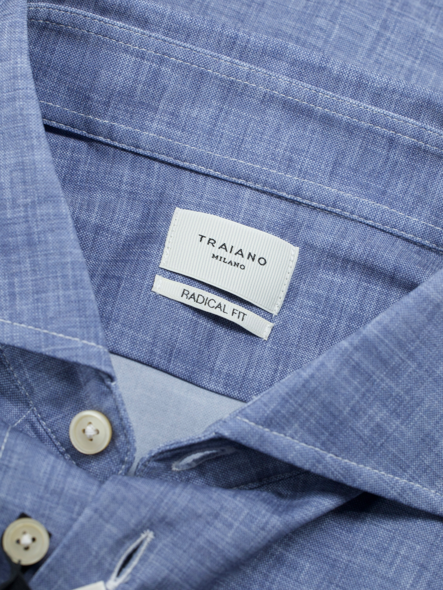 Traiano Milano Blue Linen-Look Stretch Shirt