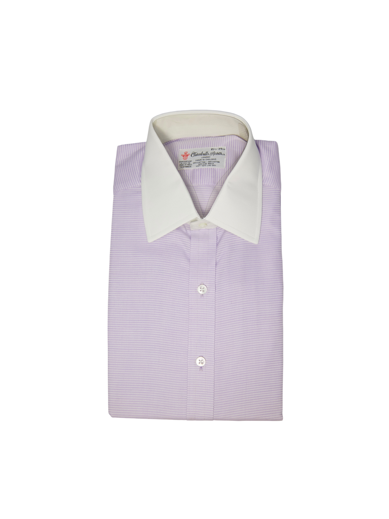 Turnbull & Asser Lavender Contrast Collar Horizontal-Stripe Shirt