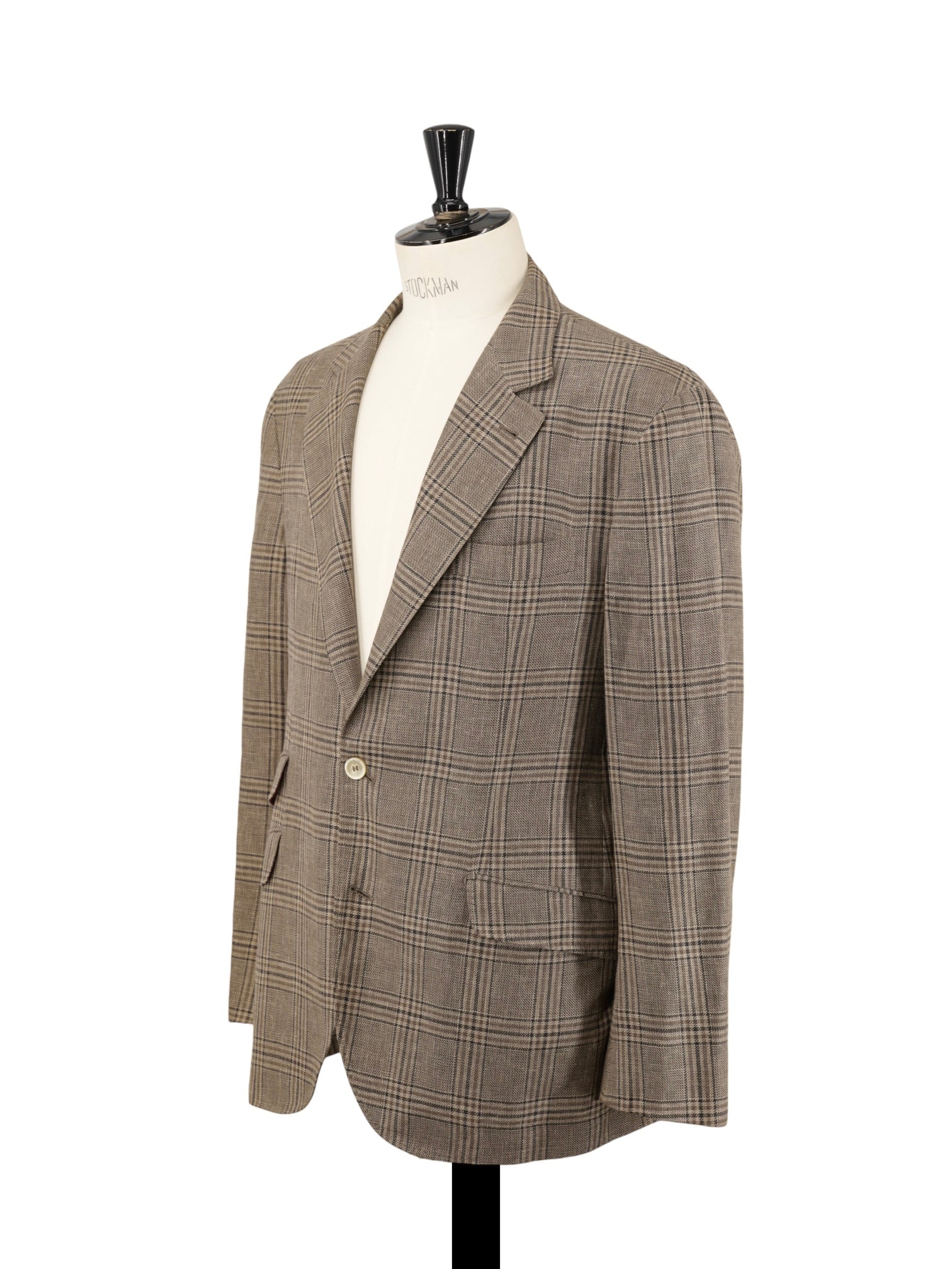 Brunello Cucinelli Light Brown Linen, Wool & Silk Checkered Jacket