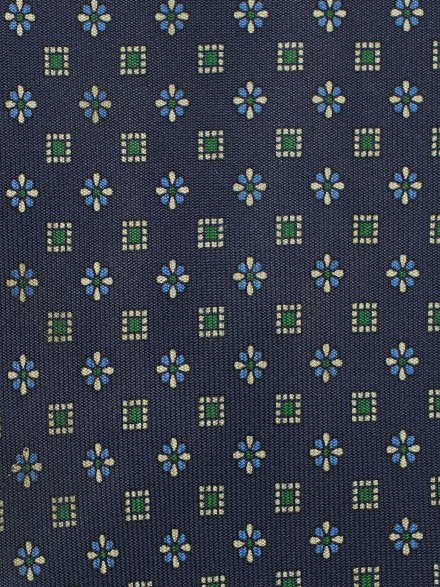 E.Marinella Tie Navy Silk Square & Floral Pattern Tie