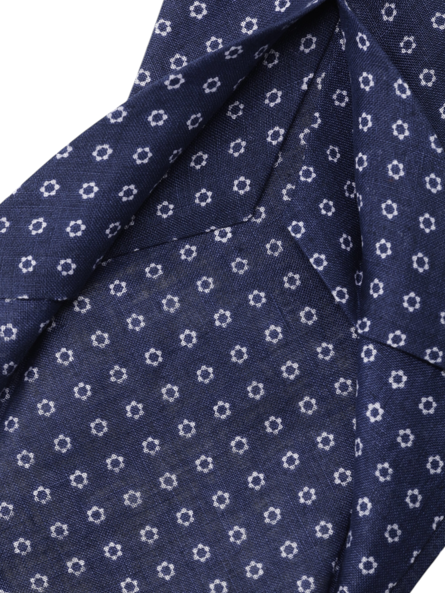 Kiton 5-Fold Dark Blue & White Pure-Linen Floral Self-Tipped Tie