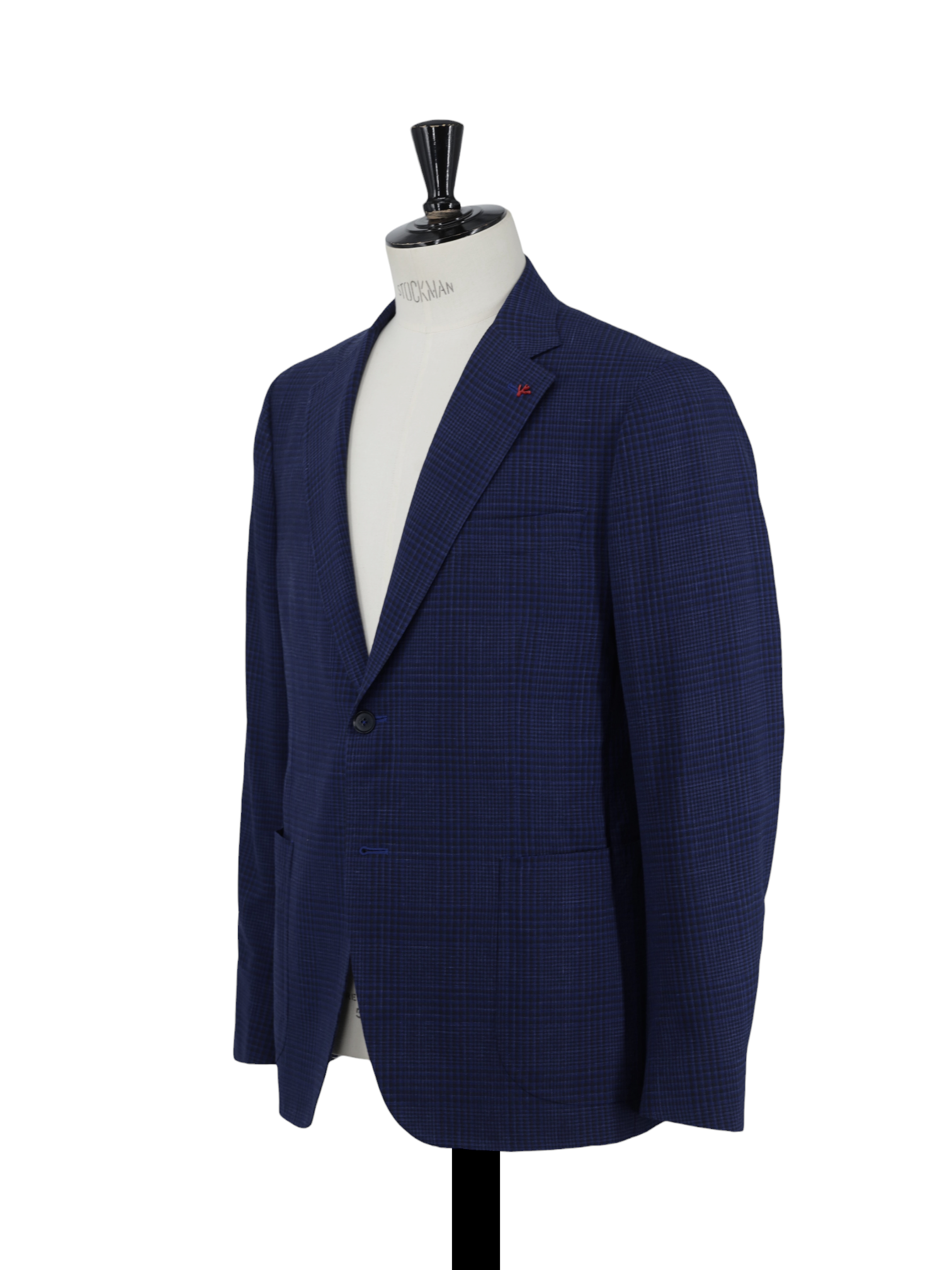 Isaia Cobalt Blue Wool, Silk & Linen Shadow-Check Amalfi Jacket