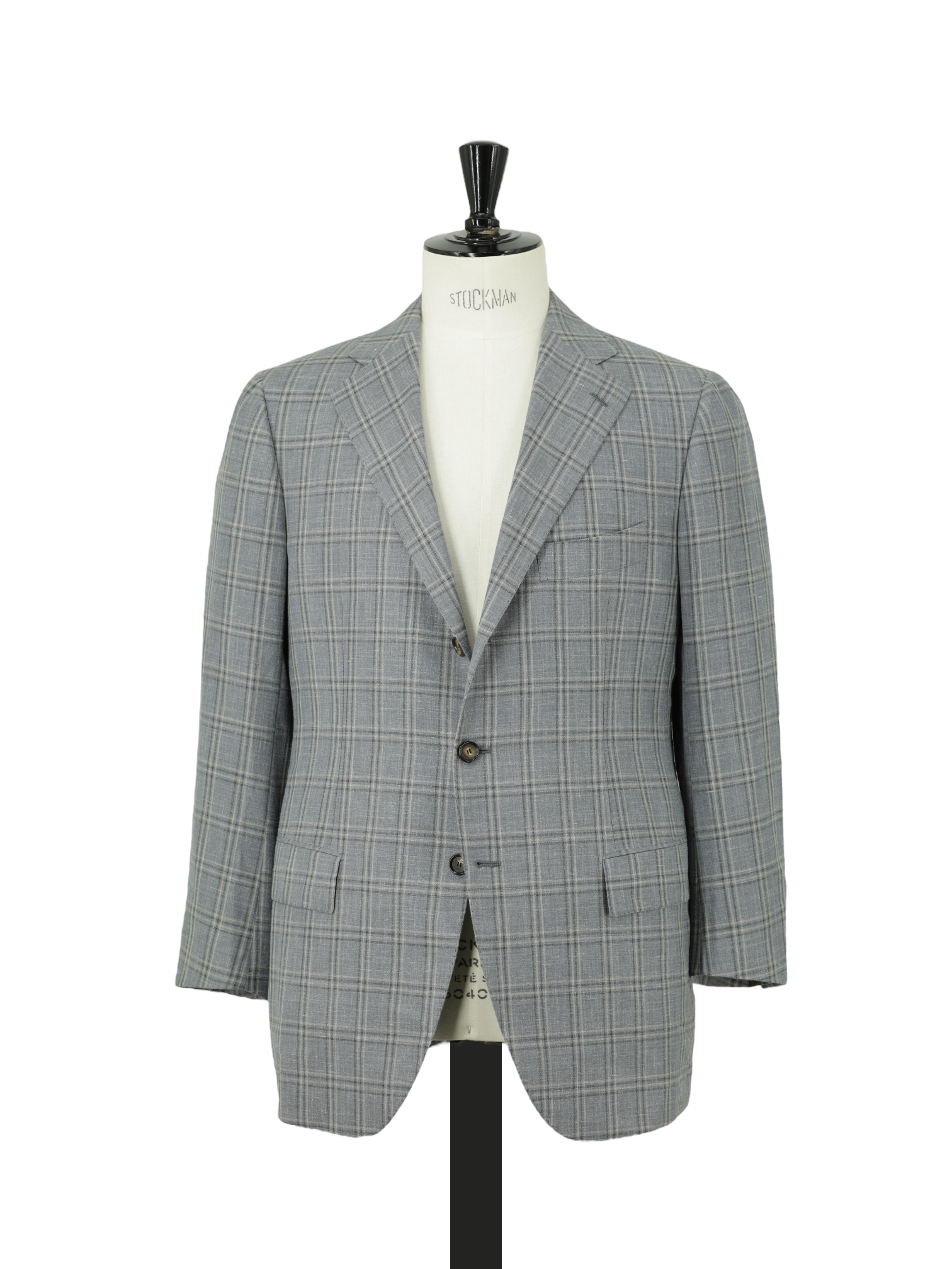 Cesare Attolini Light Grey & Taupe Wool, Silk & Linen Windowpane Jacket