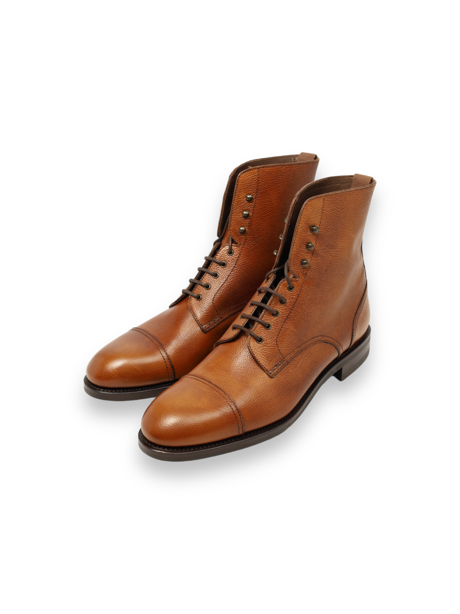 Carmina Cognac Brown Grain Leather Balmoral Boots