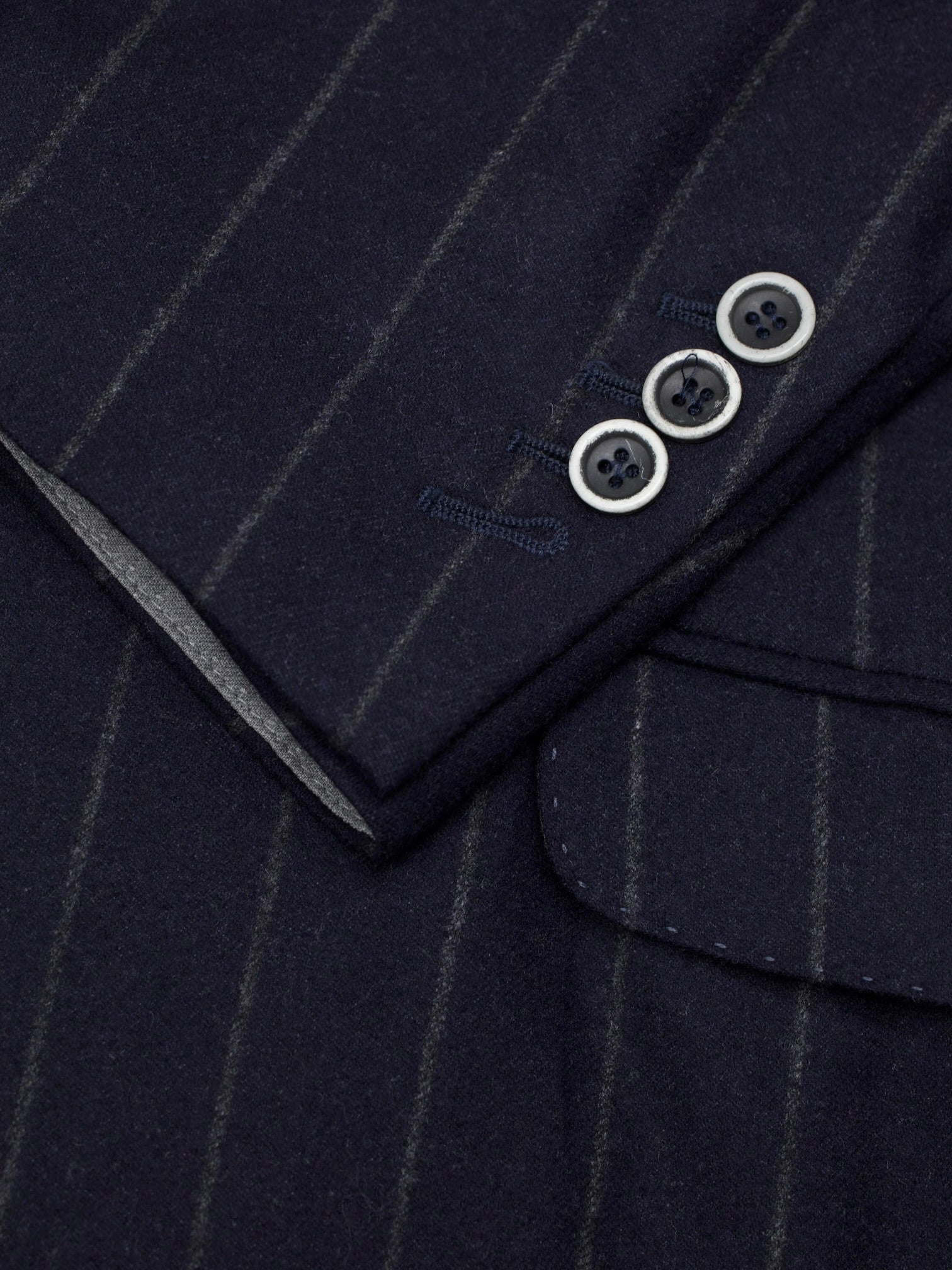 Brunello Cucinelli Navy Wool & Cashmere Elbow-Patch Chalkstripe Jacket