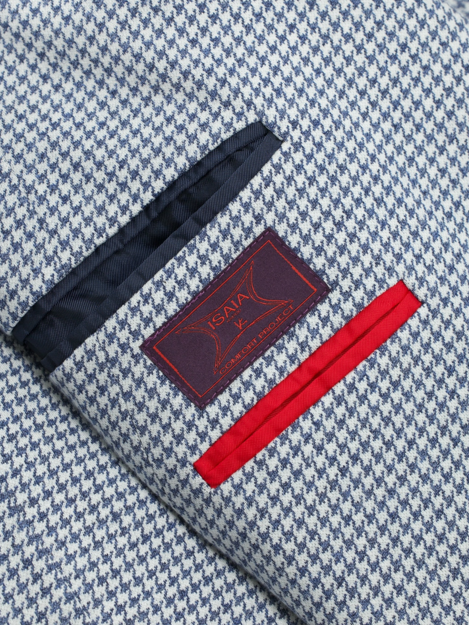 Isaia Steel Blue Silk & Cotton Pied de Poule "Comfort Project" Jacket