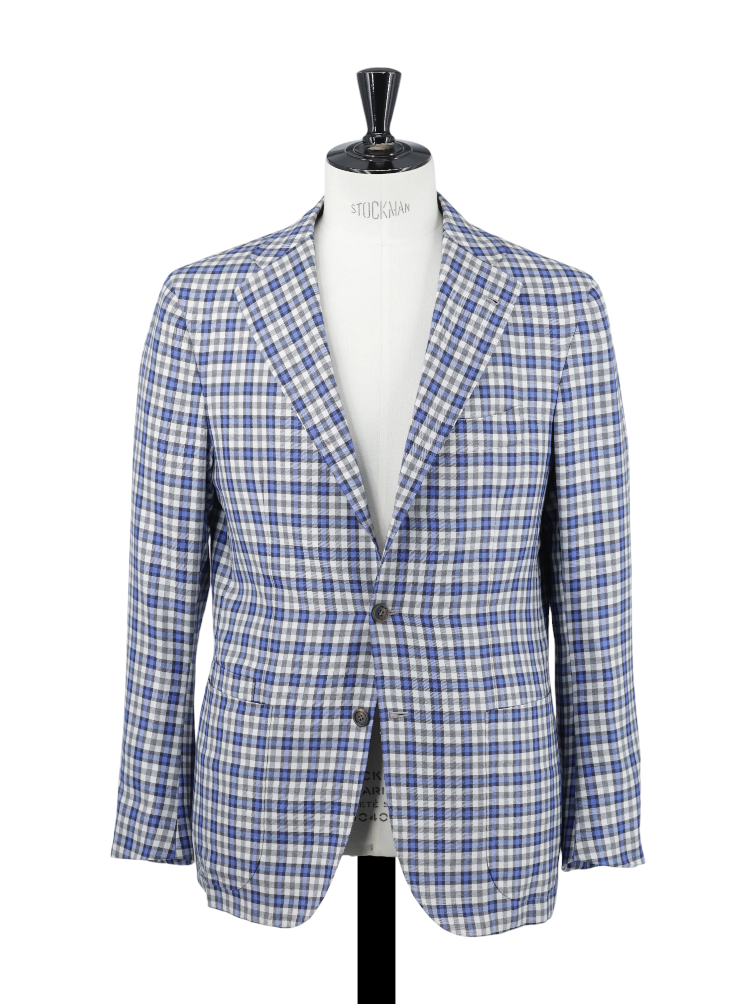 Orazio Luciano Light Grey & Blue Wool & Silk Checkered Jacket