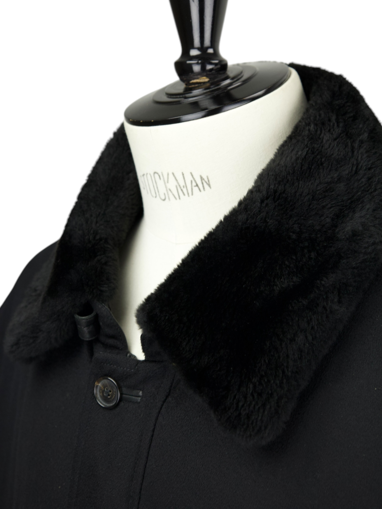 Brioni Black Cashmere Mink-Fur Collar Overcoat