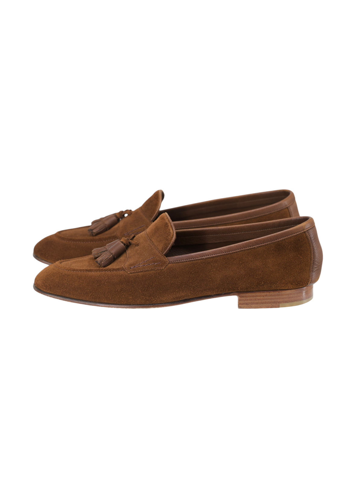 Edward Green Brown Baby-Calf Suede Portland Unlined Tassel Loafer