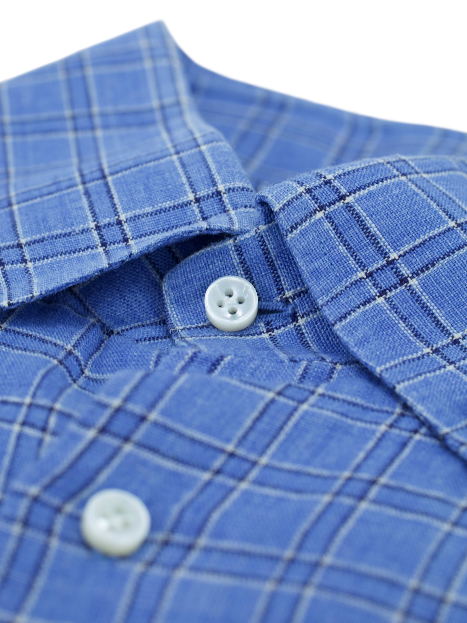 Finamore Blue Linen Windowpane Button-Down Shirt