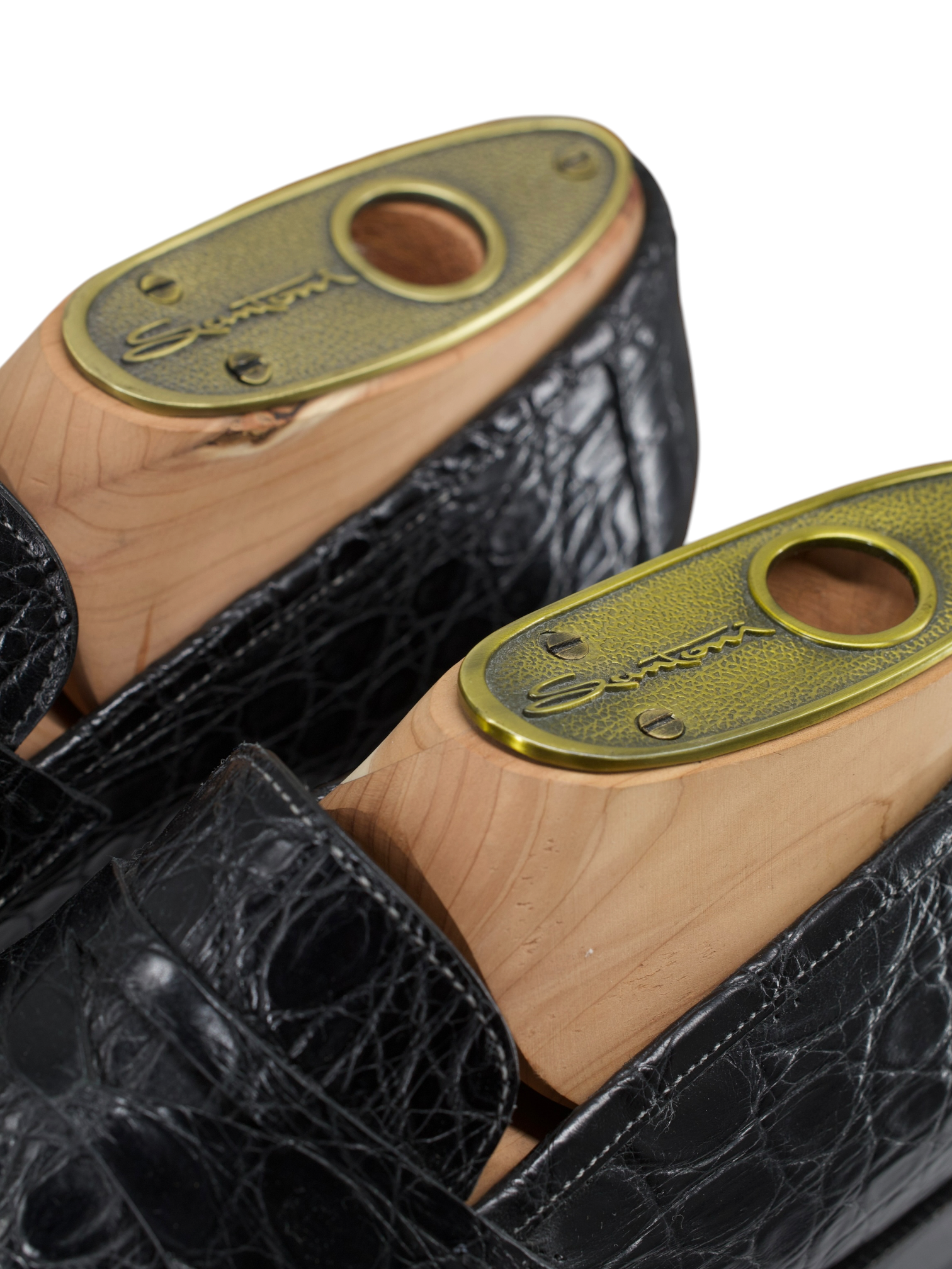 Santoni Black Venezuelan Caiman Crocodilus Penny Loafer + Belt