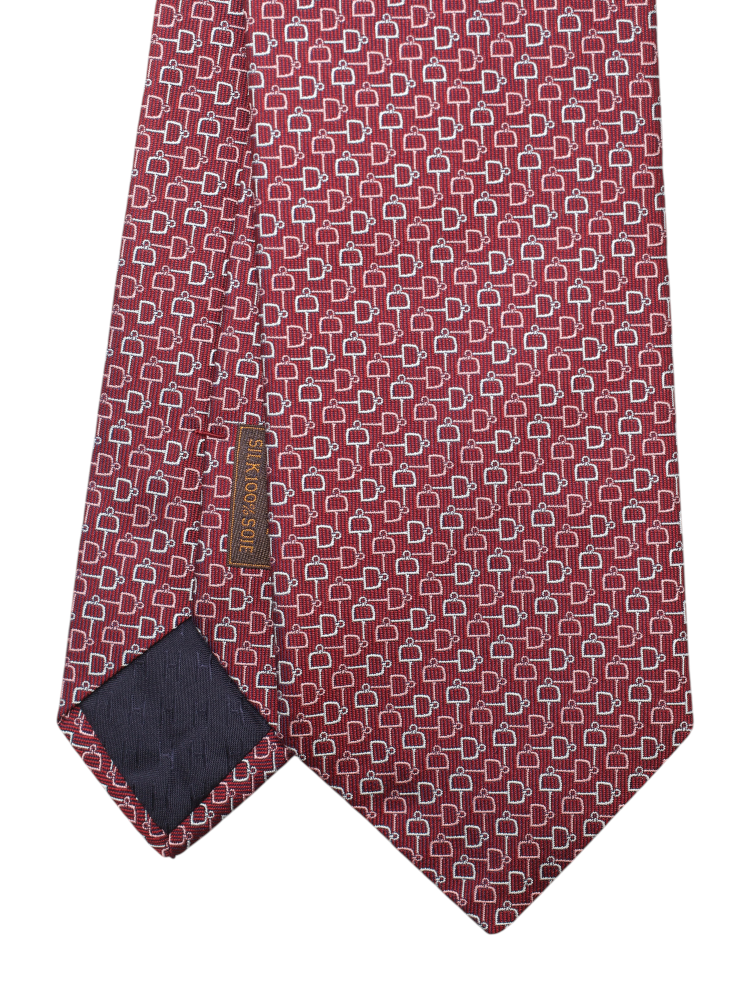 Hermès Red & White Silk Chain-Interlock Tie