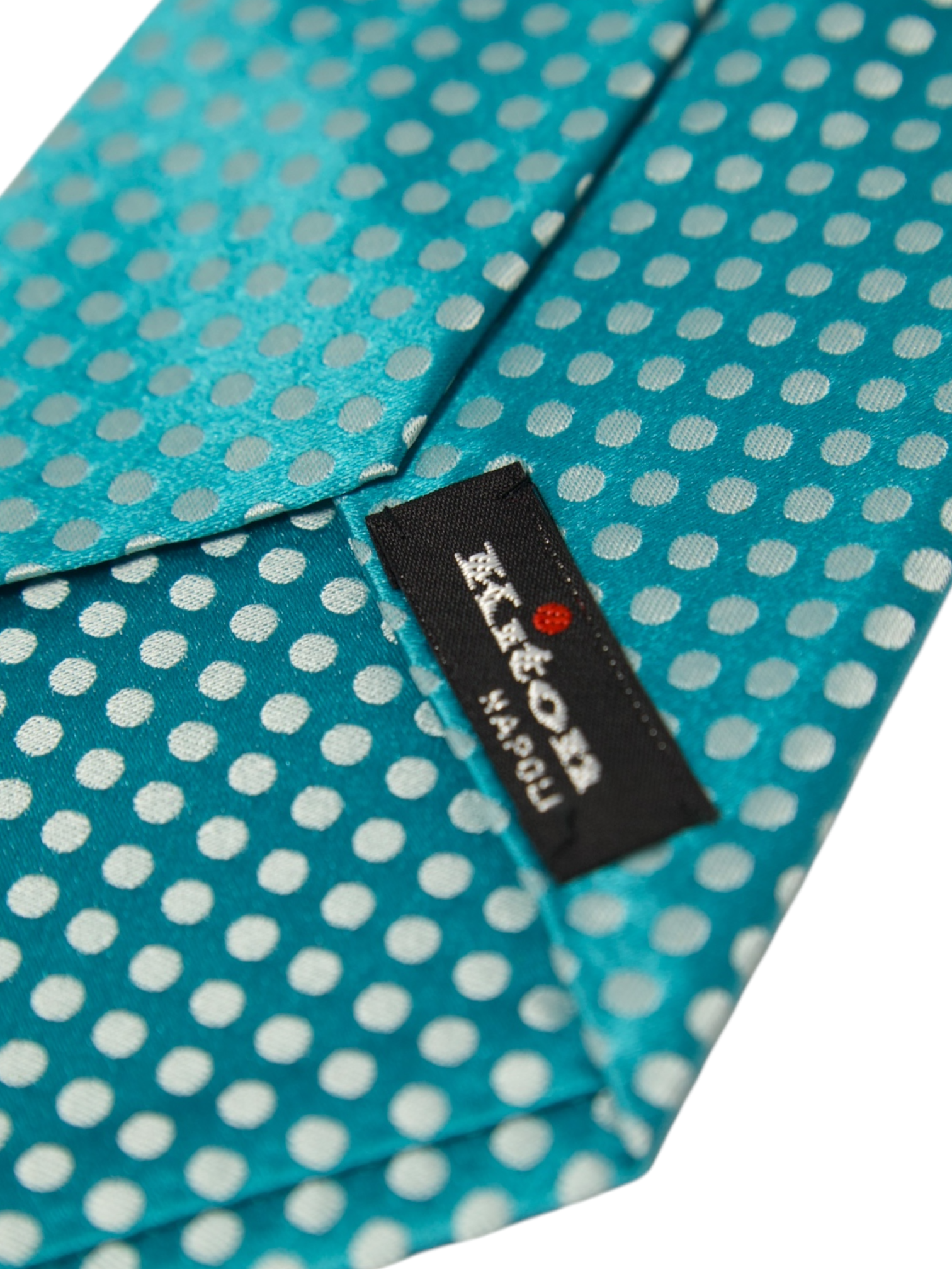 Kiton 7-Fold Turquoise & White Polkadot Silk Tie