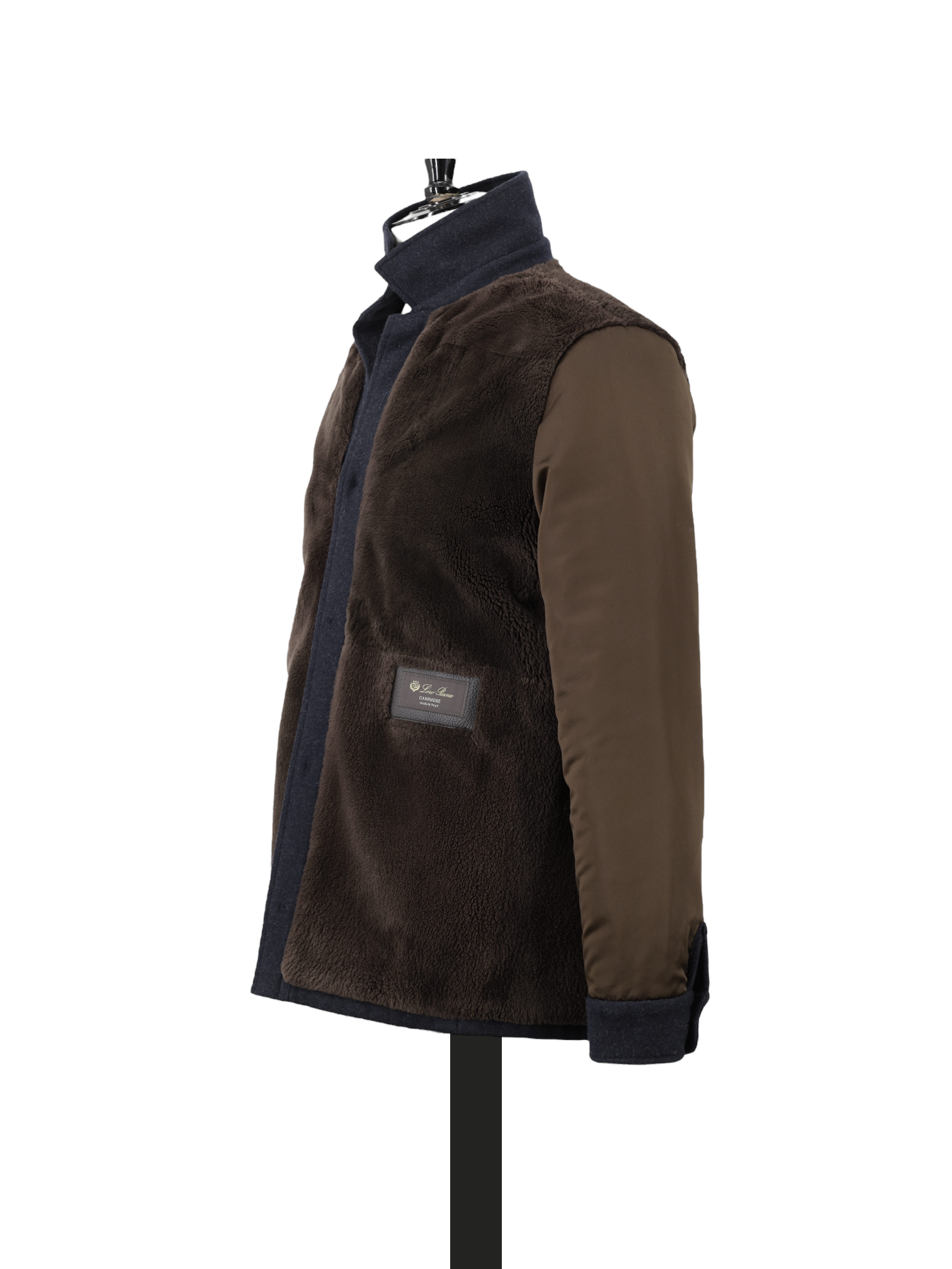 Loro Piana Navy Jersey Novalis Cashmere & Castorino Fur Lining Sweater Overshirt Jacket