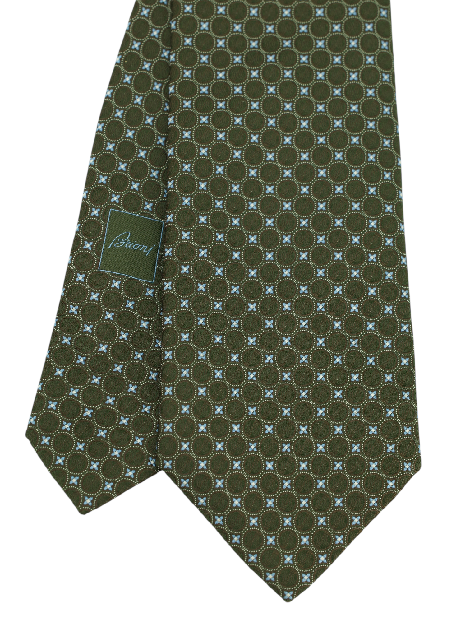 Brioni Olive Green & Light Blue Silk Geometric Tie