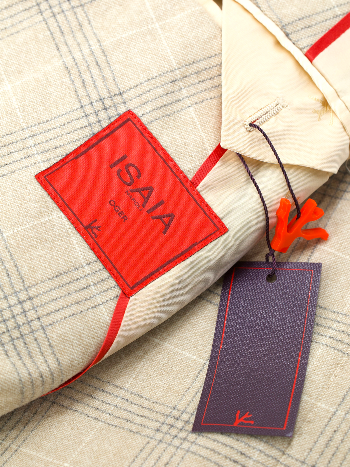 Isaia Beige & Grey Pure Wool Checkered "Amalfi" Jacket