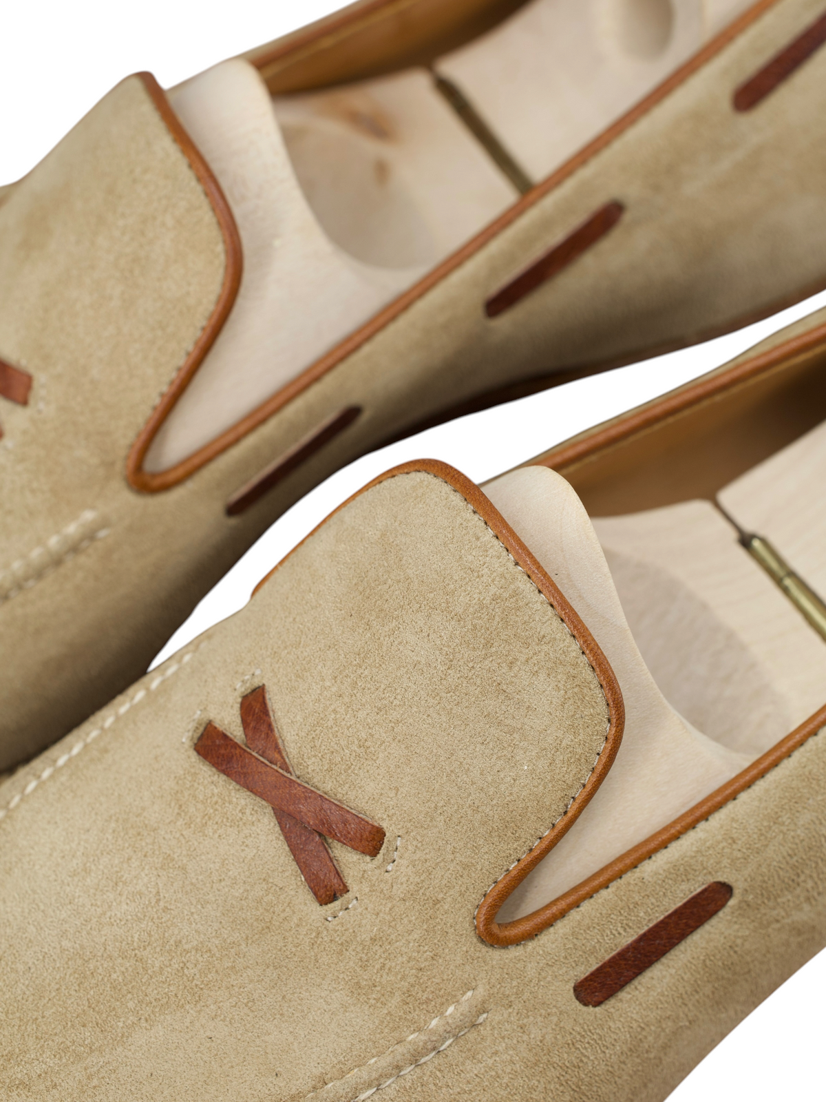 Saint Crispin's Beige Suede Norwegian X-Stitch Loafer